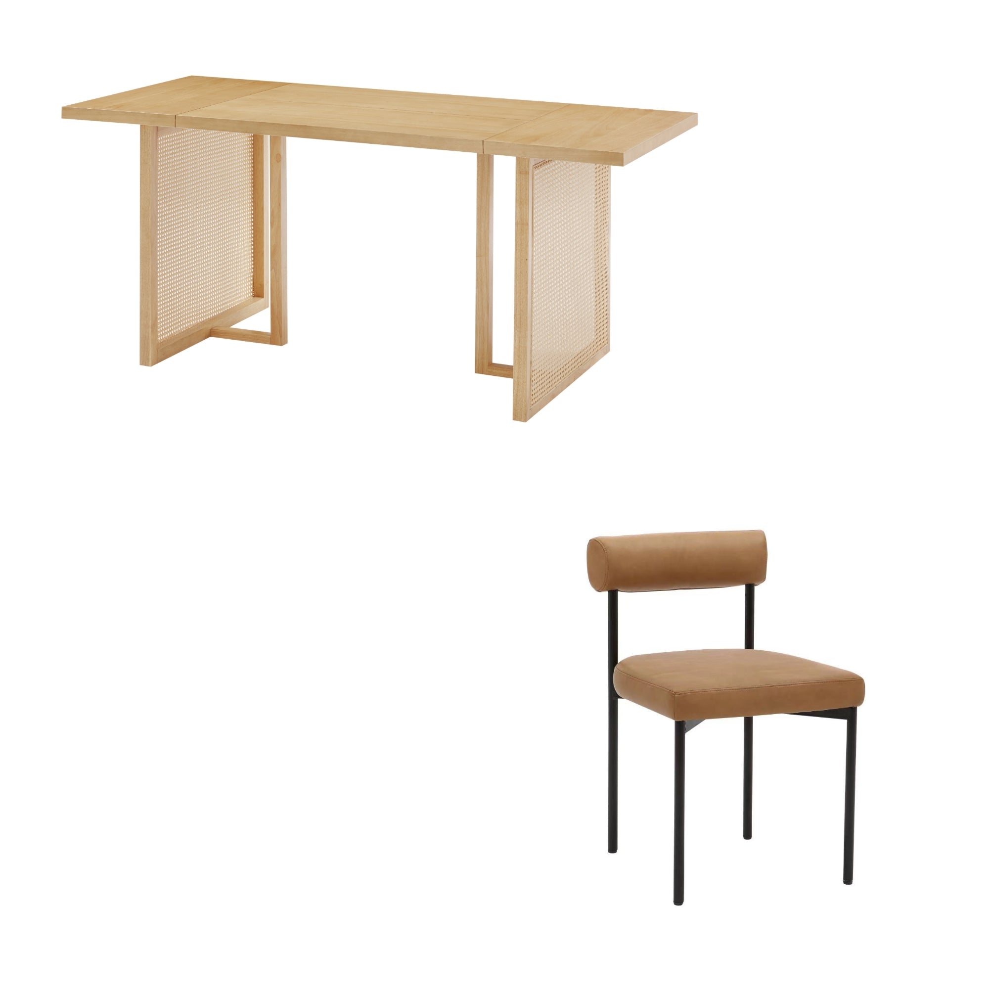 A table and a chair.