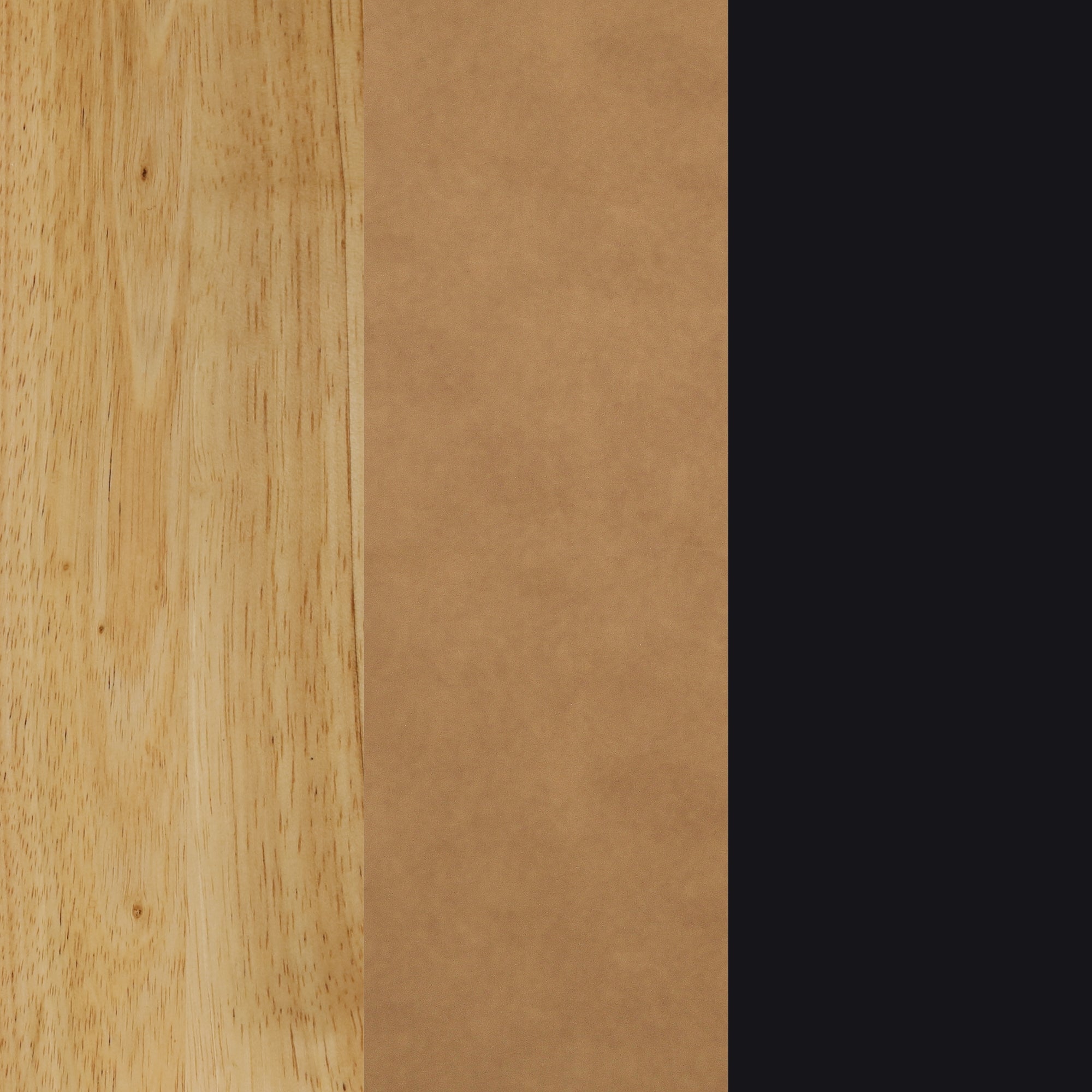 Three vertical panels: the left panel shows light-colored wood grain, the middle panel is smooth brown cardboard, and the right panel is solid black.