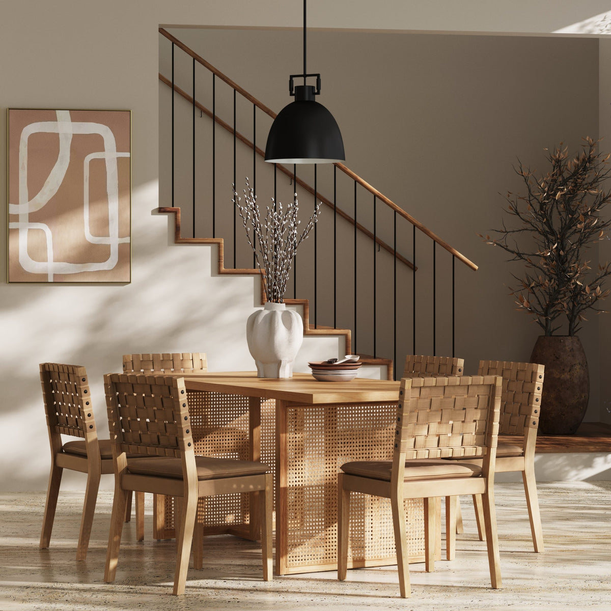 Willow Dining Set Brown Wood Faux Suede 6 Chairs | Nathan James
