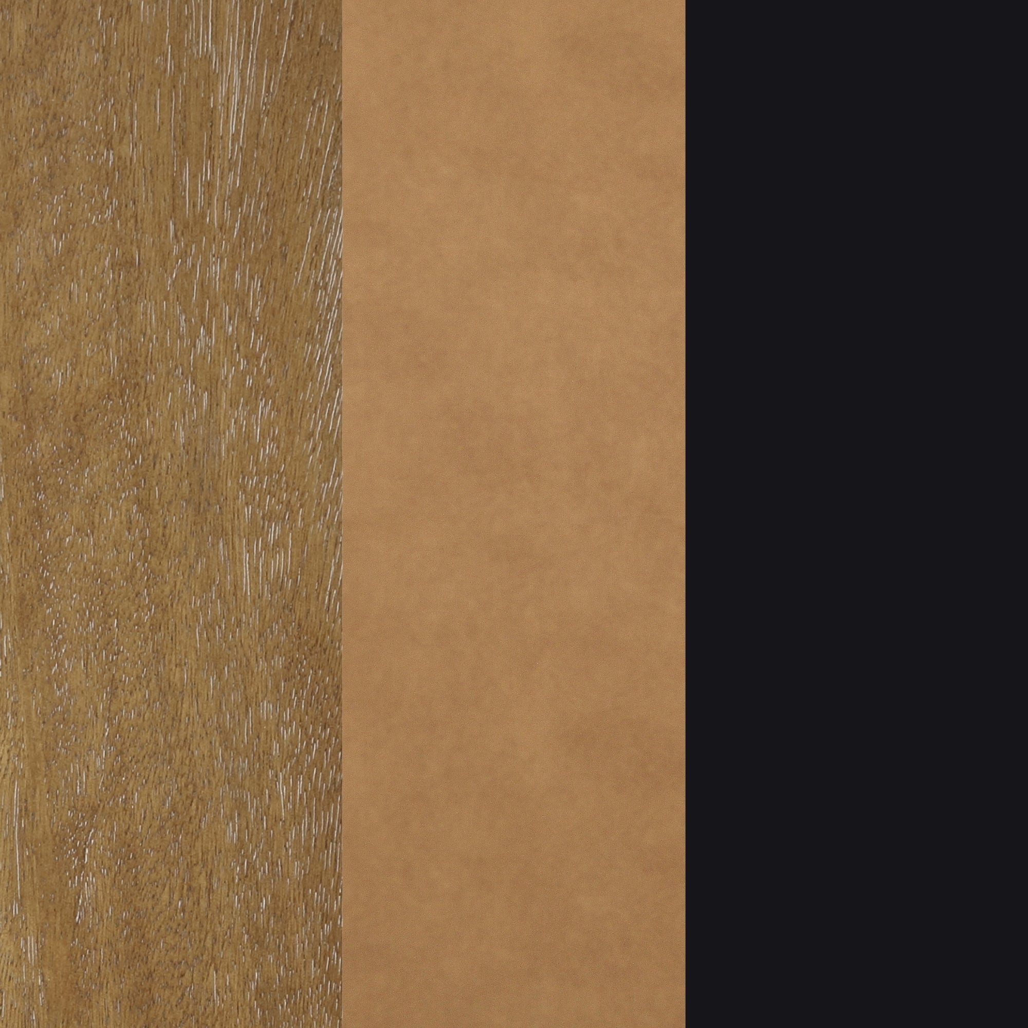 Three vertical stripes: the left stripe has a textured wood grain pattern, the middle stripe is smooth and light brown, and the right stripe is a solid dark color, almost black.