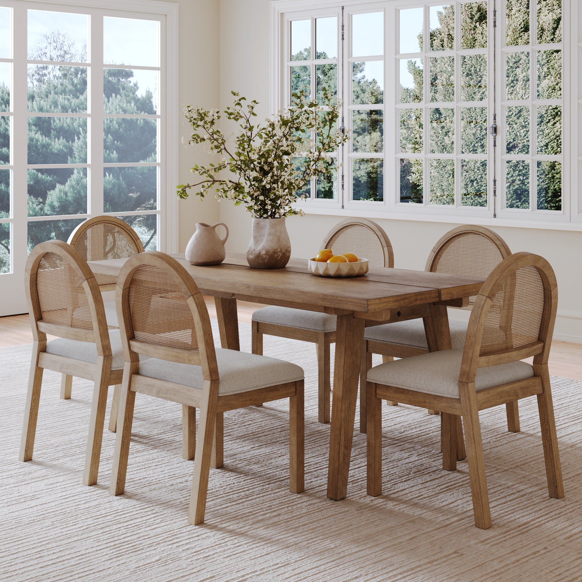 Natural Rattan Dining Table Set (6 Chairs)