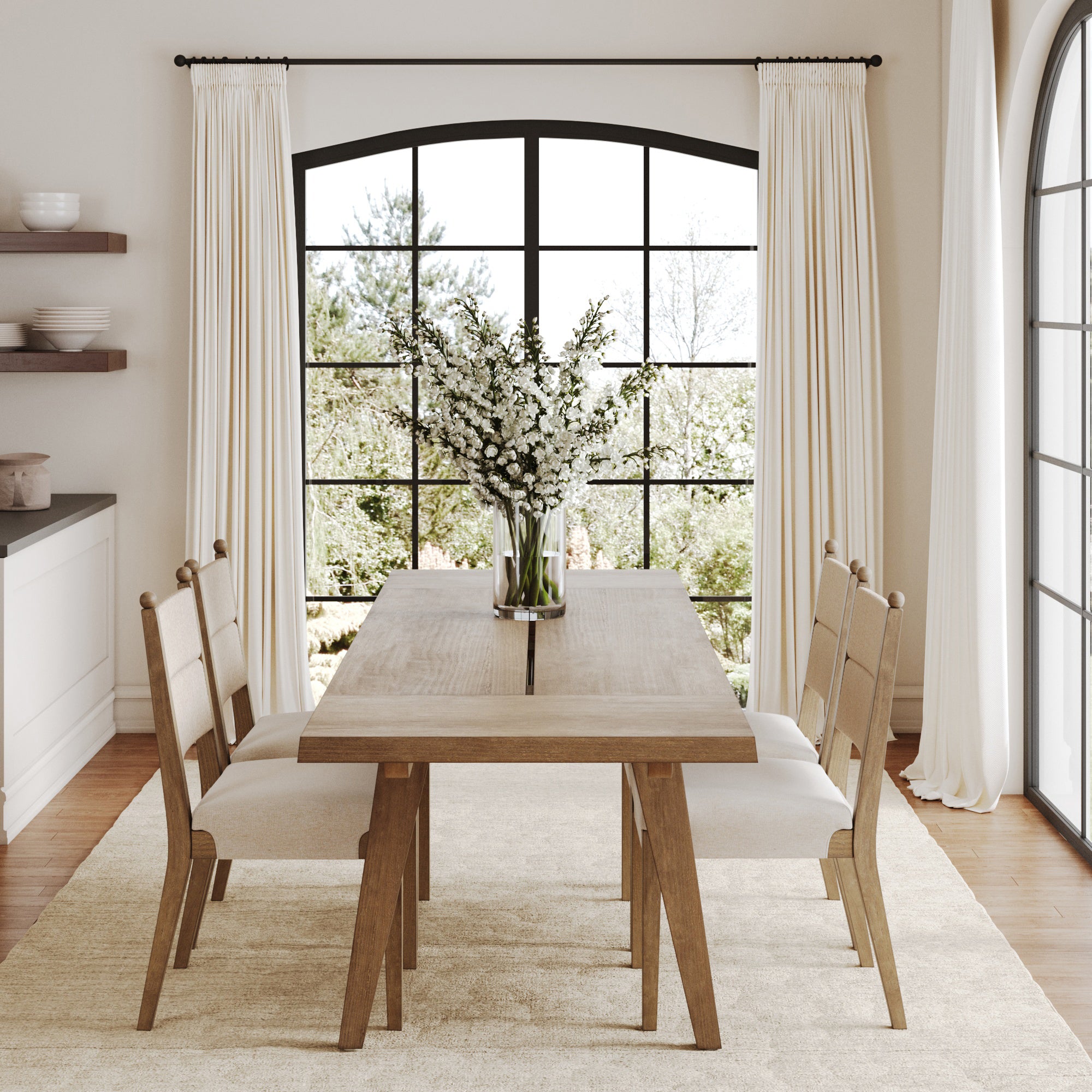 Extendable Dining Table with Seagrass Chairs Set of 4