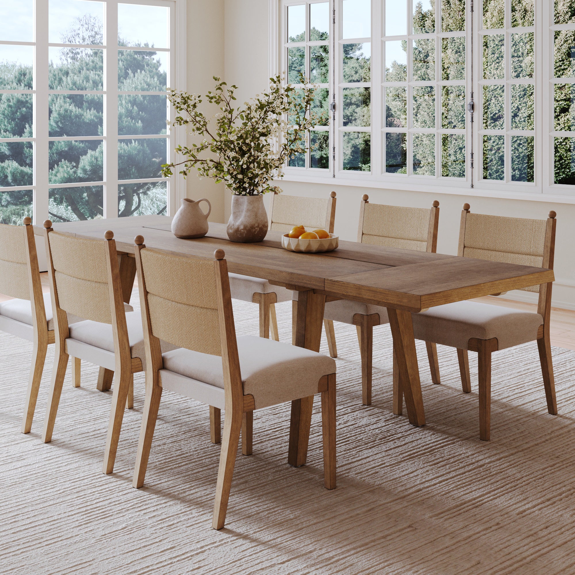 Andy Dining Set Wood Seagrass Set of 6 | Nathan James