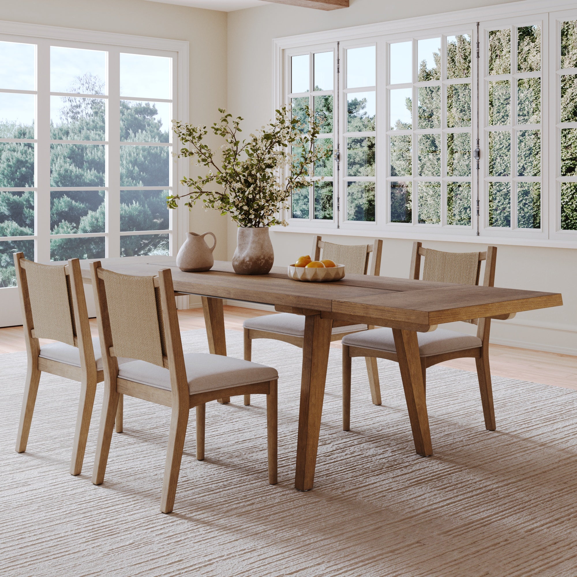 Extendable Dining Table Set with 4 Flax Chairs