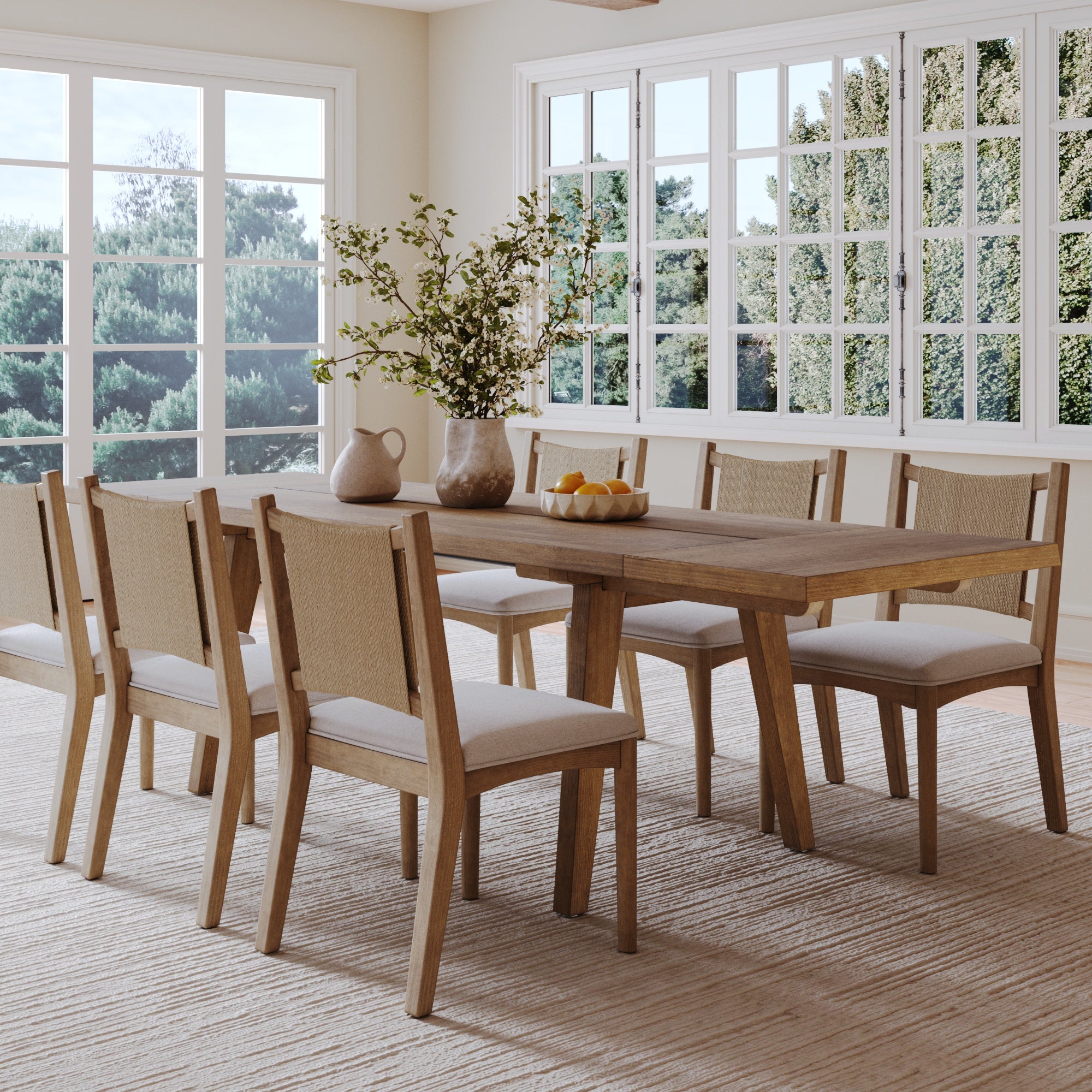 Extendable Dining Table Set with 6 Flax Chairs
