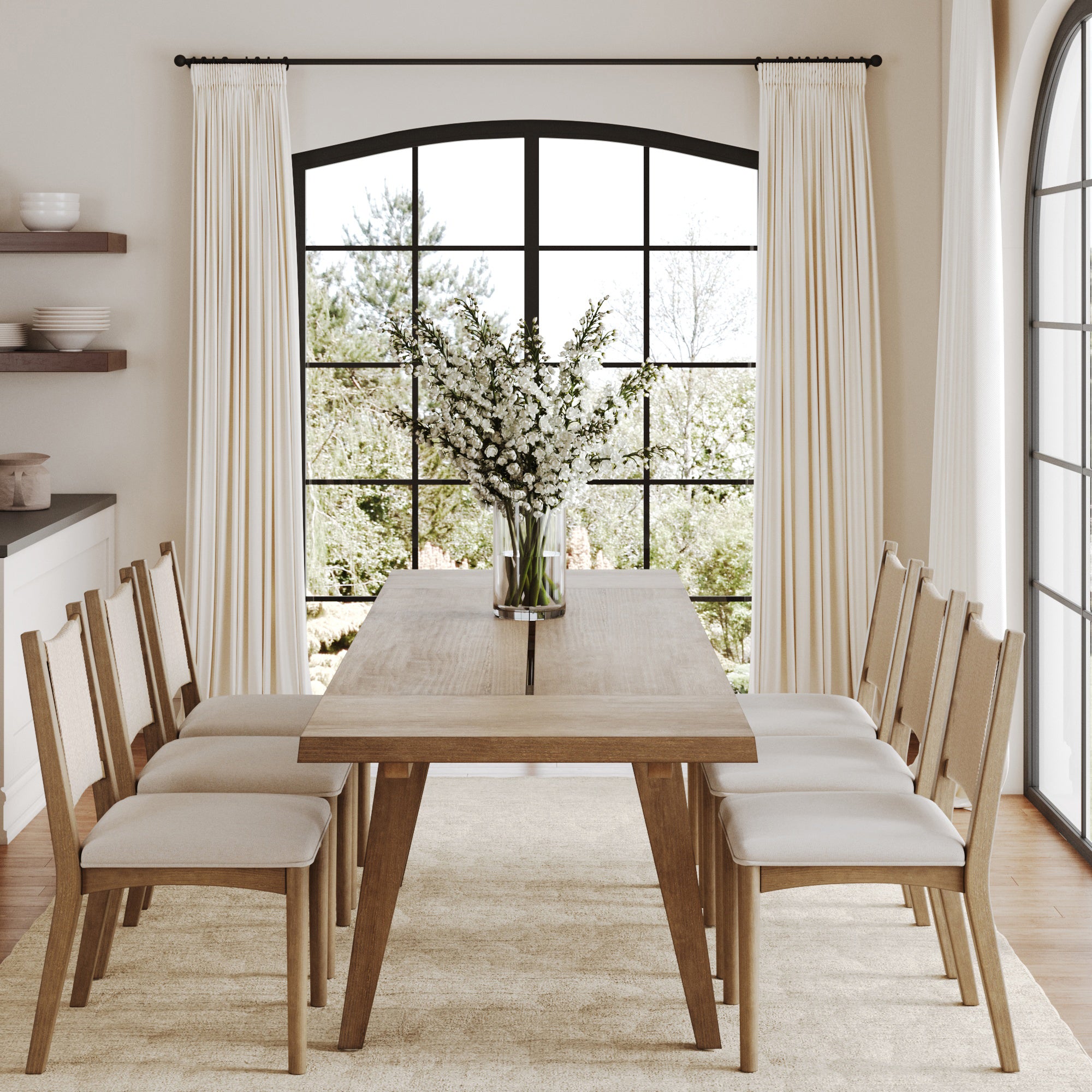 Extendable Dining Table Set with 6 Flax Chairs