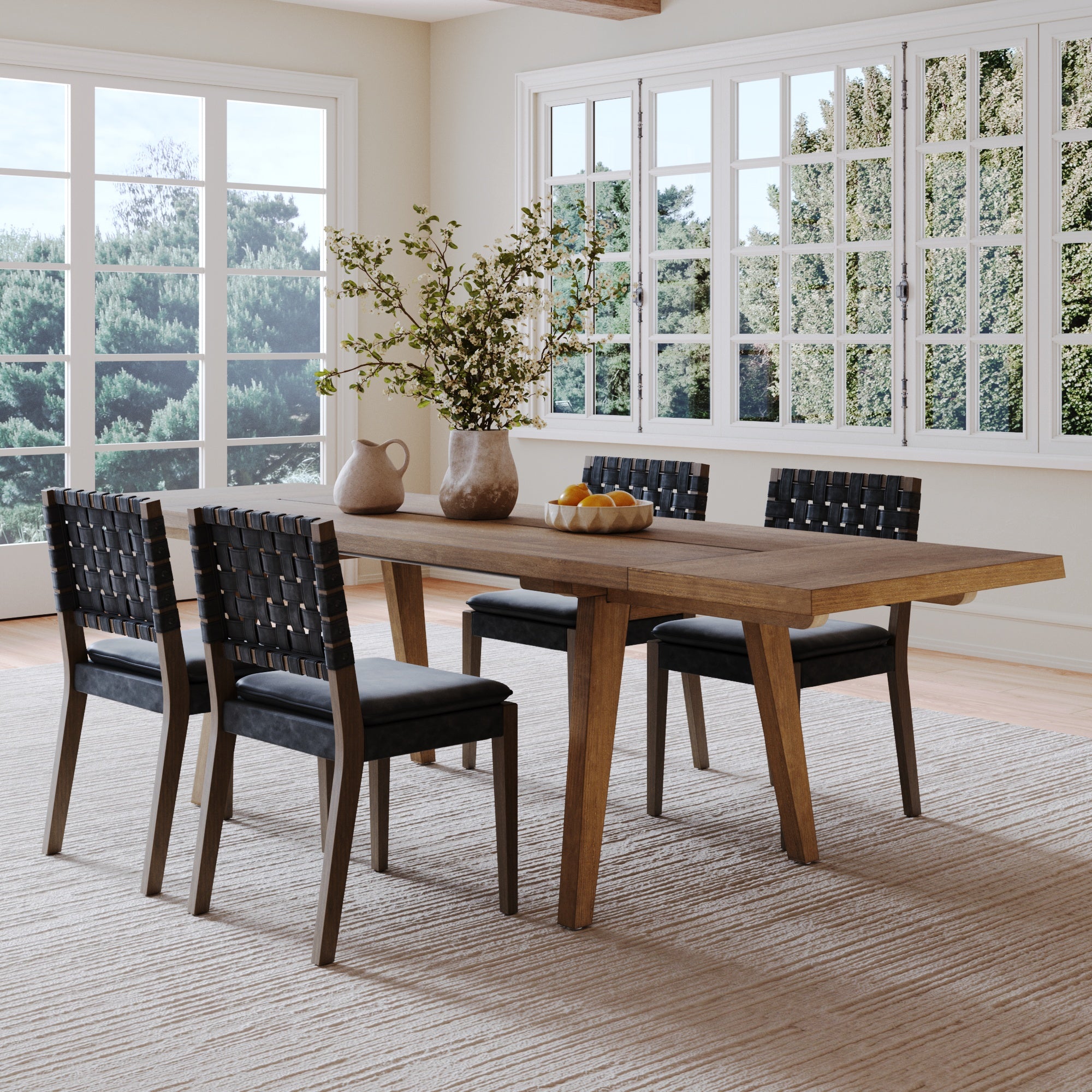 Extendable Dining Set with Black Dining Chairs Set of 4