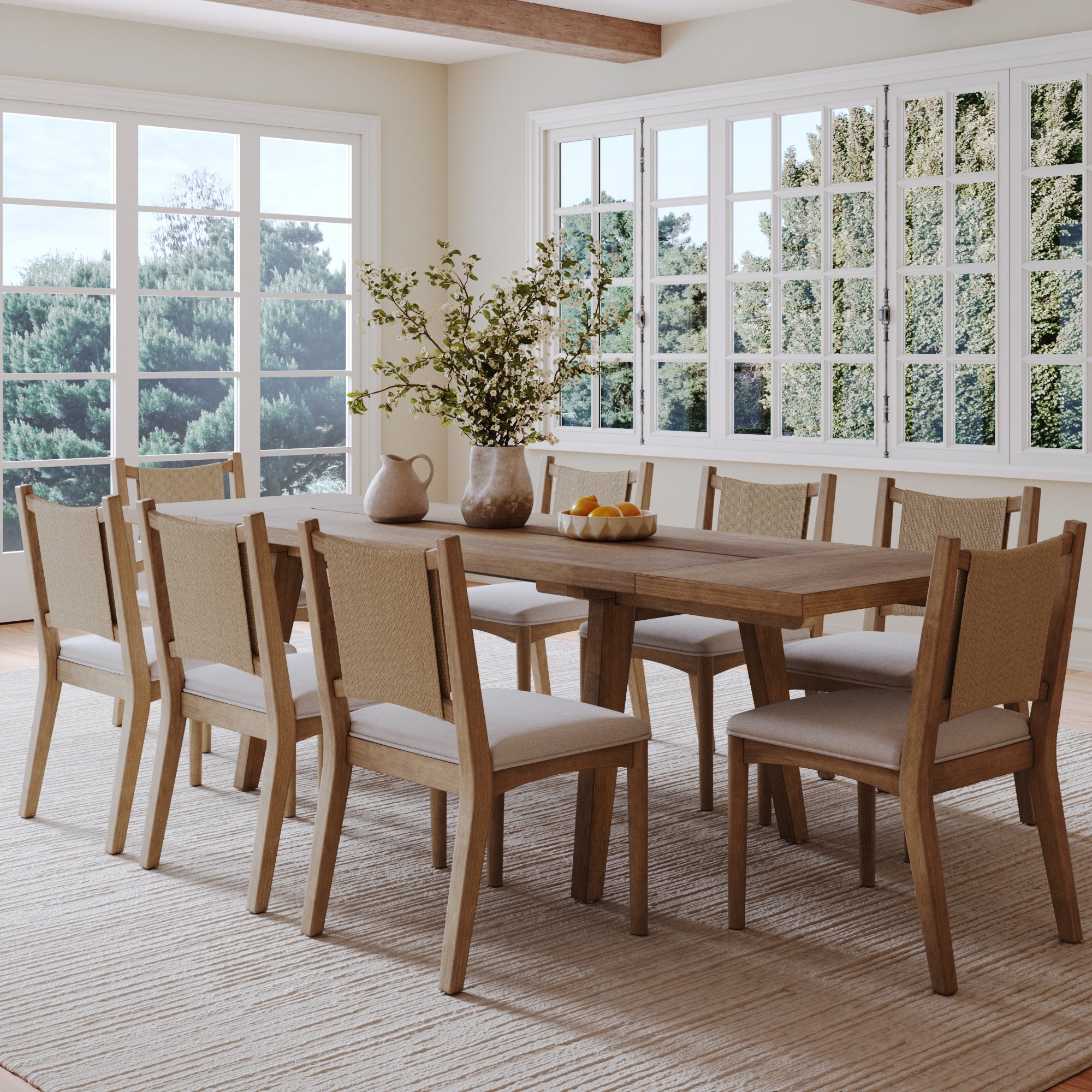 Bohemian Wooden Dining Table Set (8 Chairs)