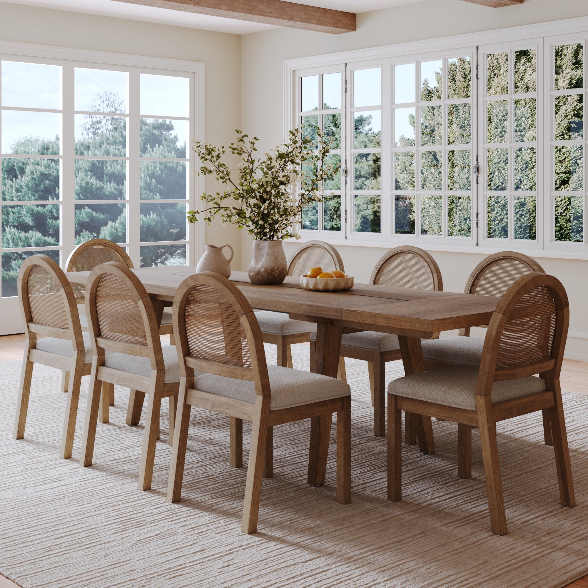 Natural Rattan Dining Table Set (8 Chairs)