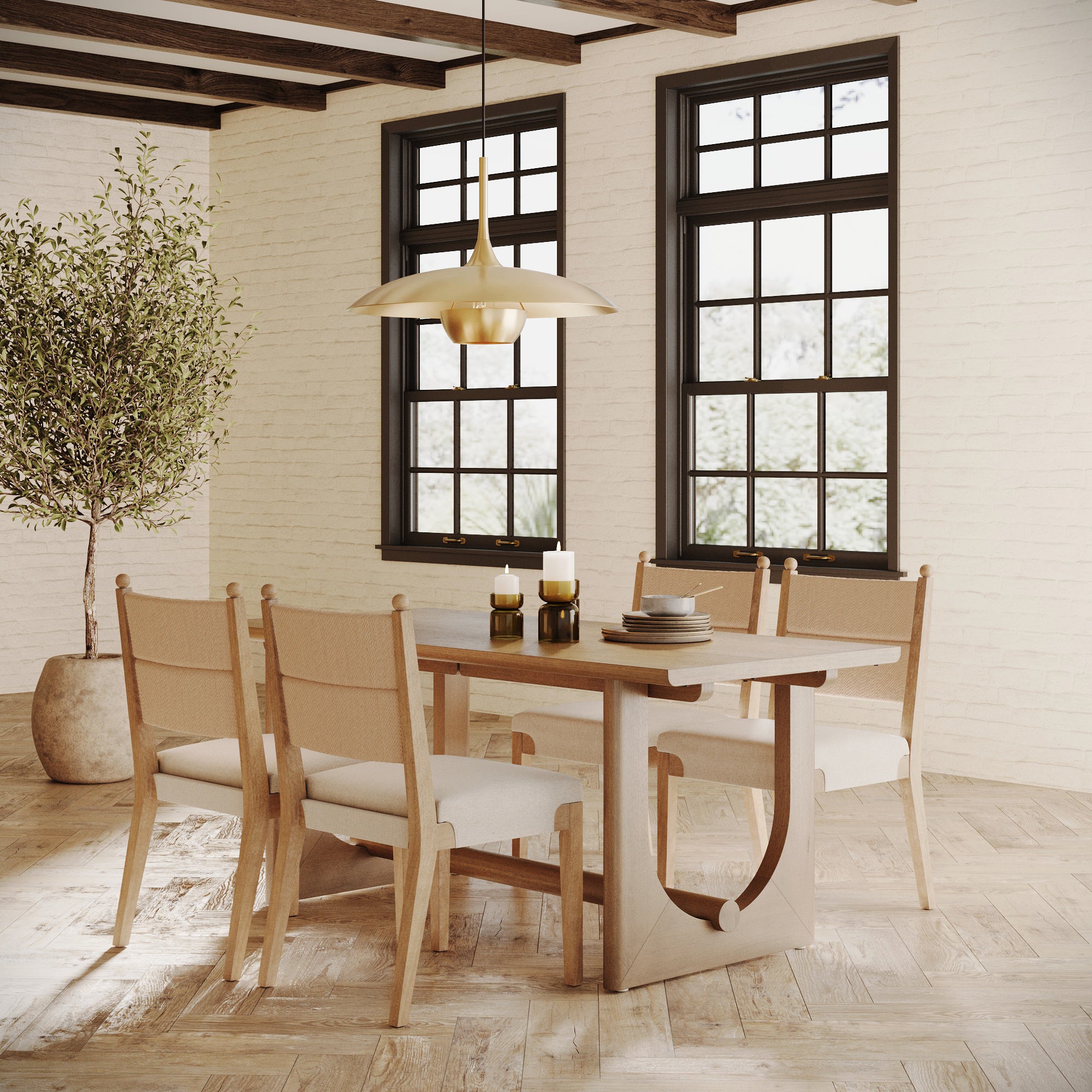 Boho Dining Table Set for 4 with Seagrass Chairs