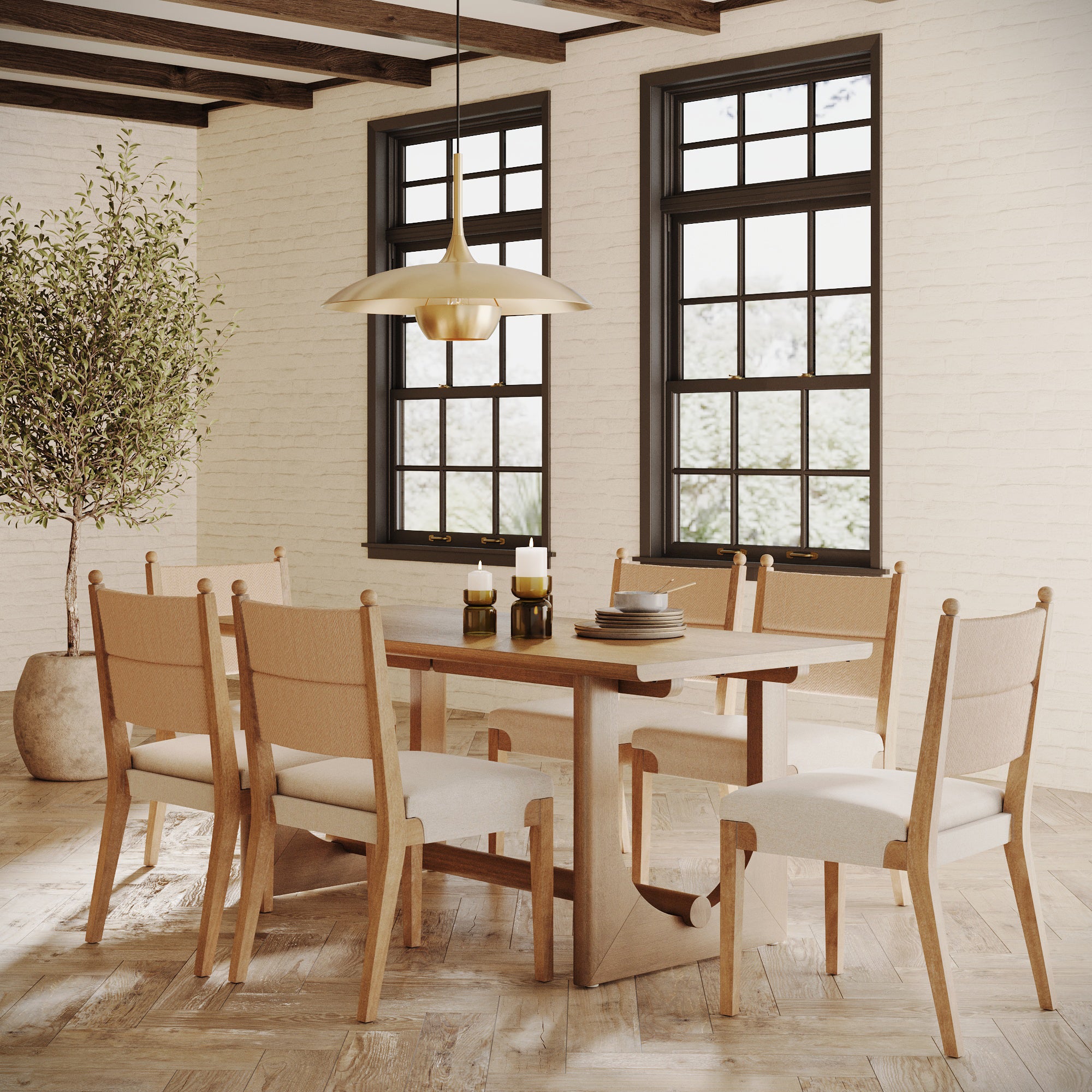 Boho Dining Table Set for 6 with Seagrass Chairs