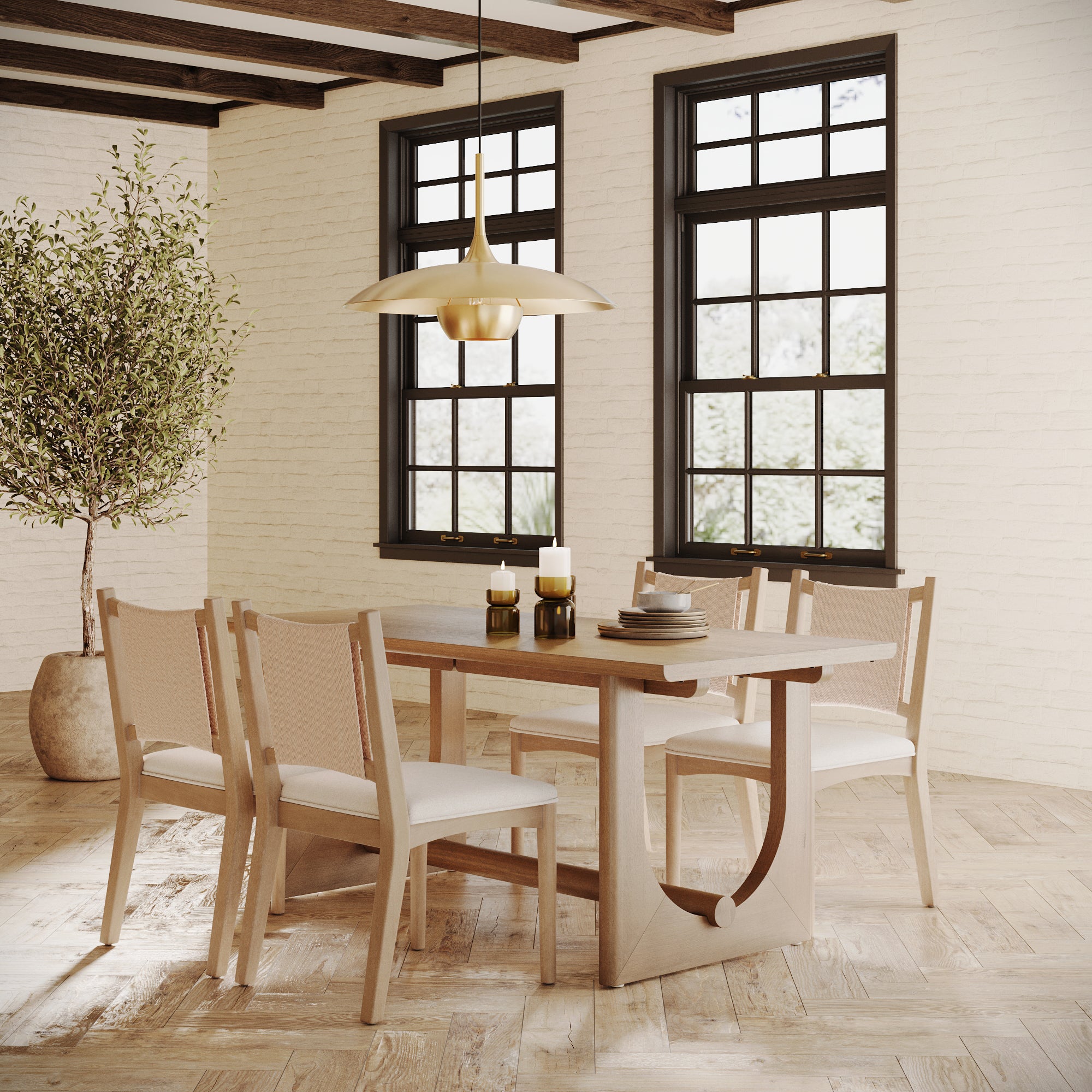 Bohemian Dining Table Set with Upholstered Chairs for 4