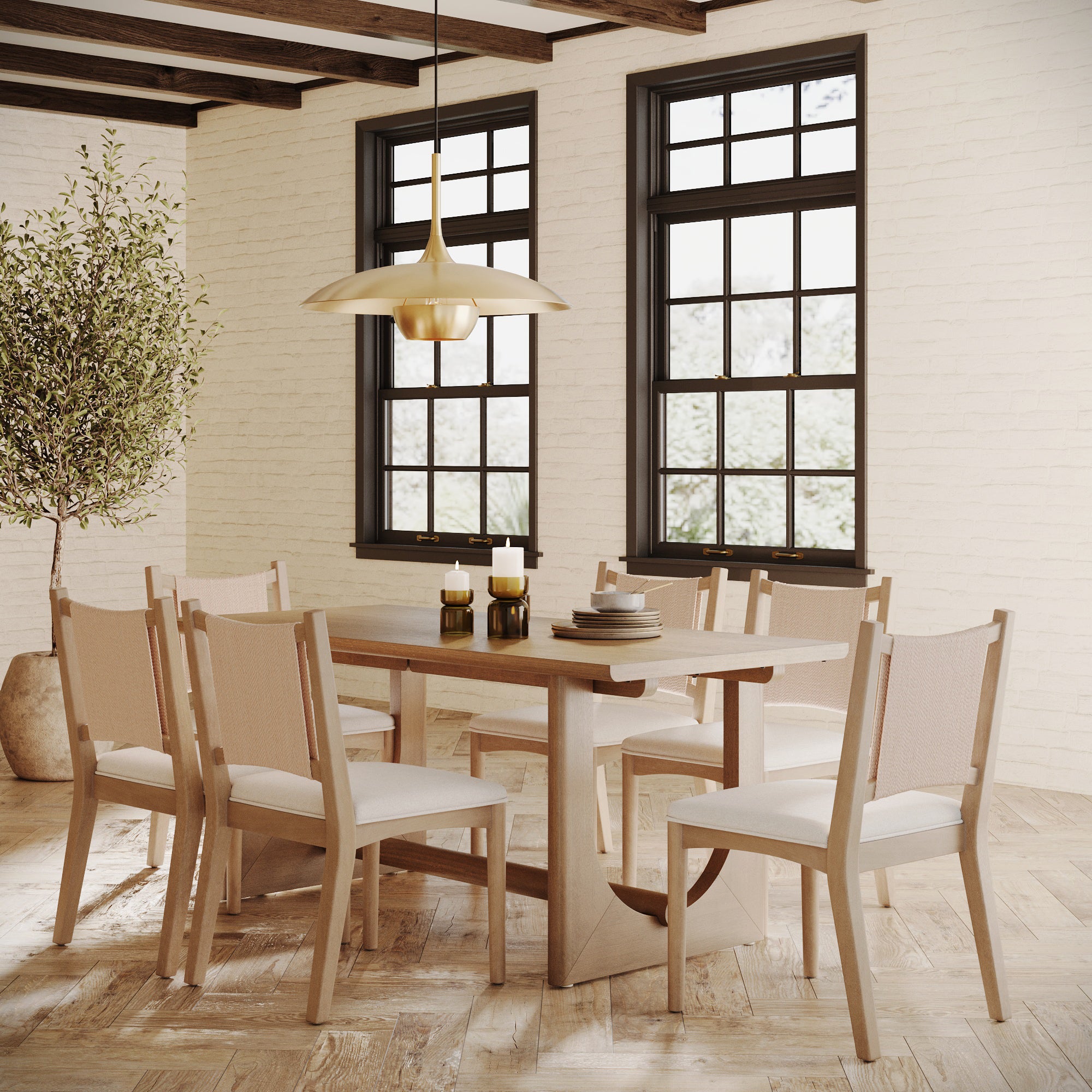 Bohemian Dining Table Set with Upholstered Chairs for 6