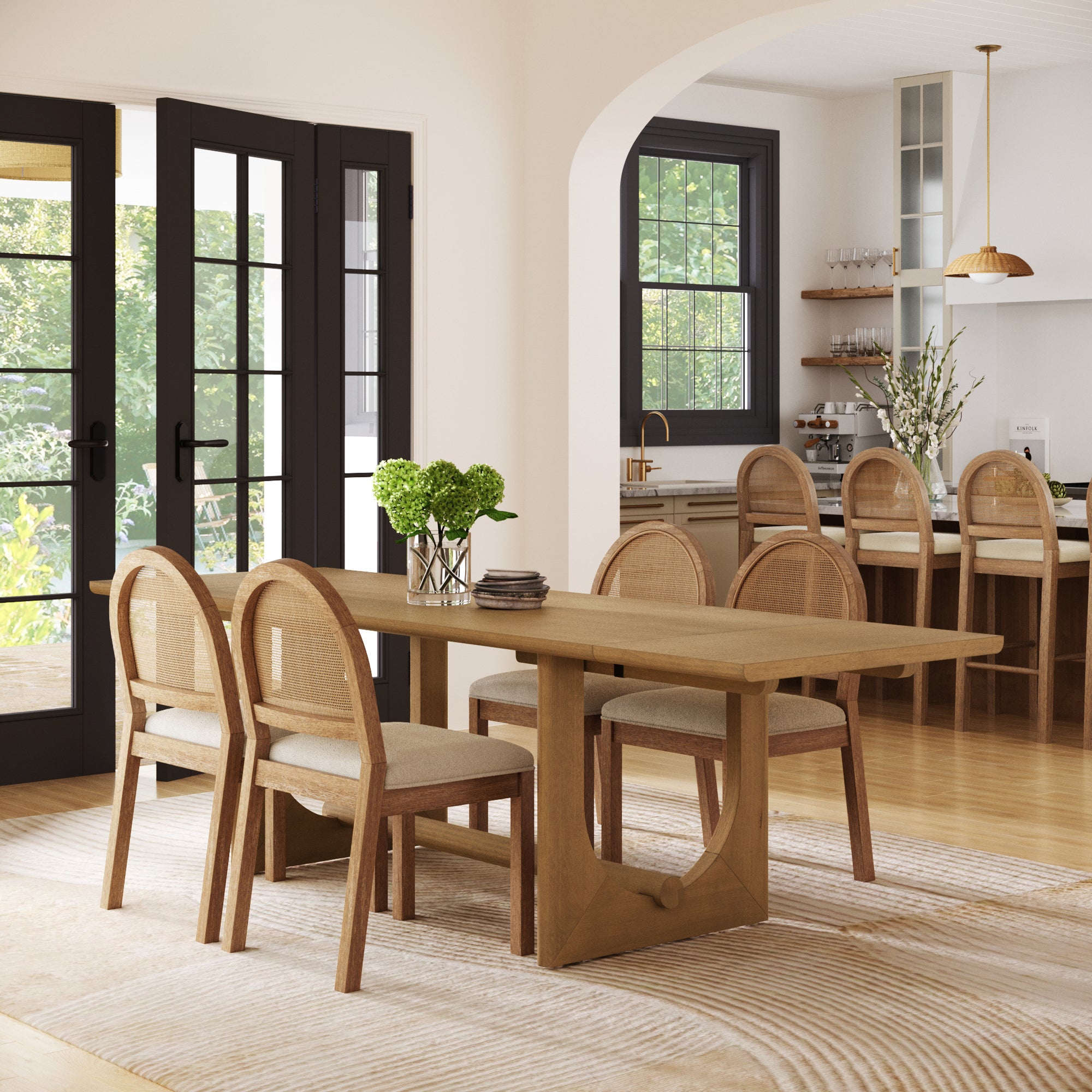 Extendable Mid - Century Rattan Dining Table Set (4 Chairs) - Nathan James