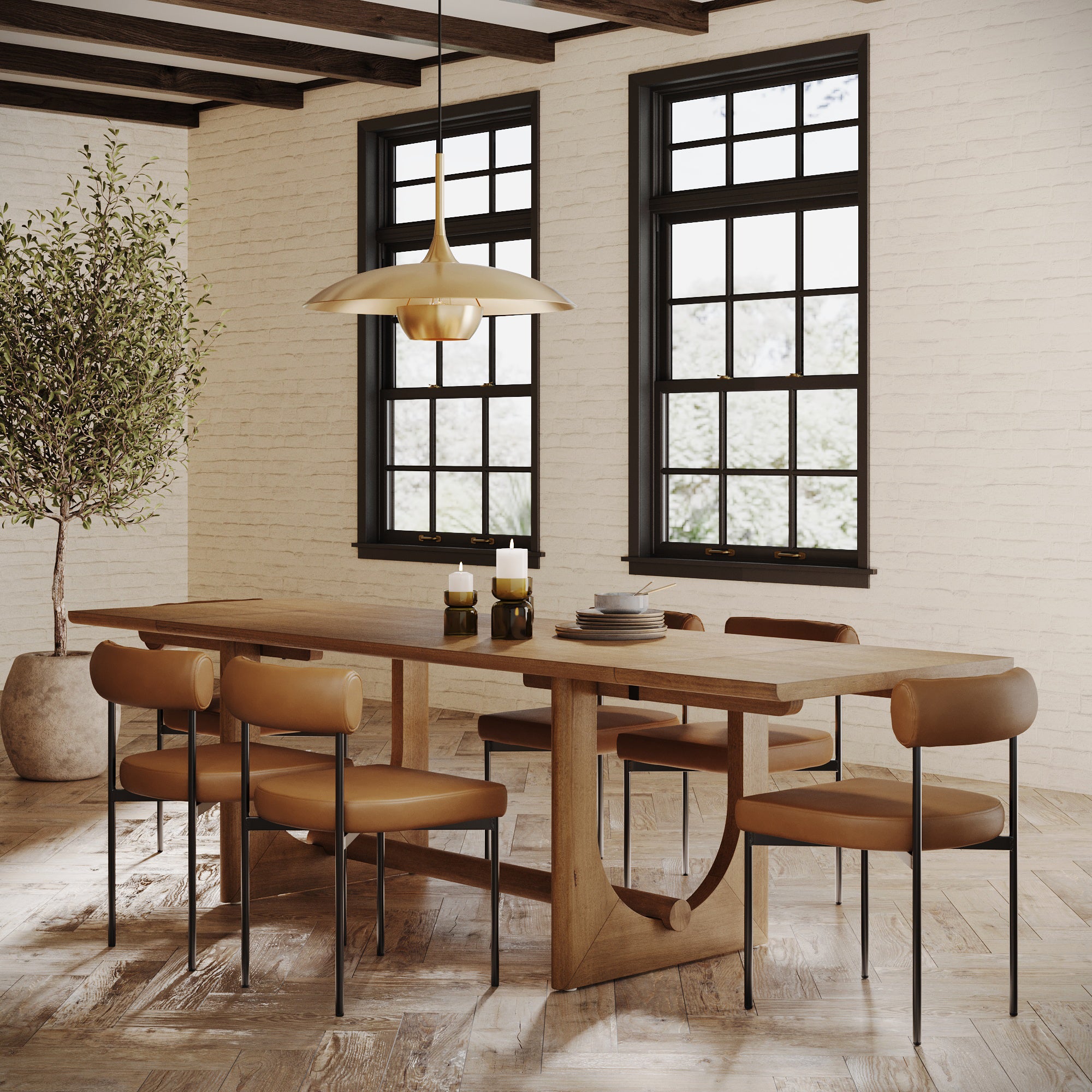 Extendable Dining Table Set with 6 Faux Leather Chairs