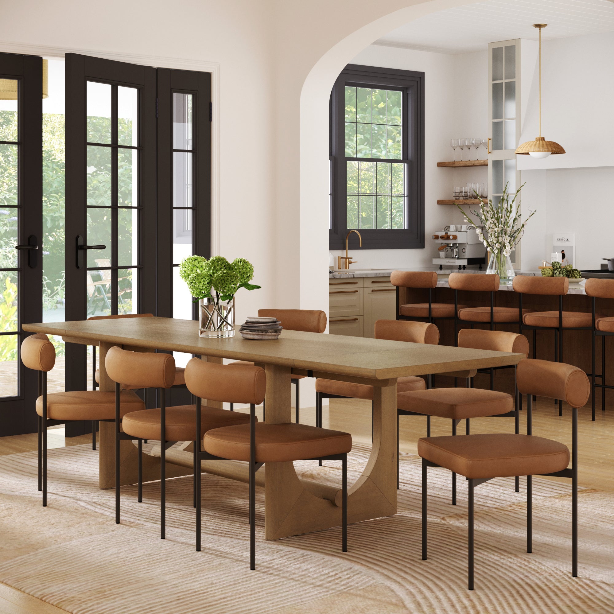 Extendable Faux Leather Dining Table Set (8 Chairs)