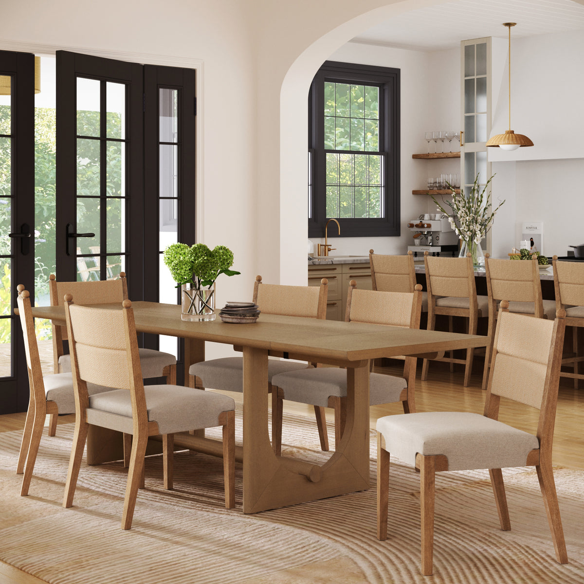 Extendable Mid-Century Seagrass Dining Table Set (6 Chairs) - Nathan James