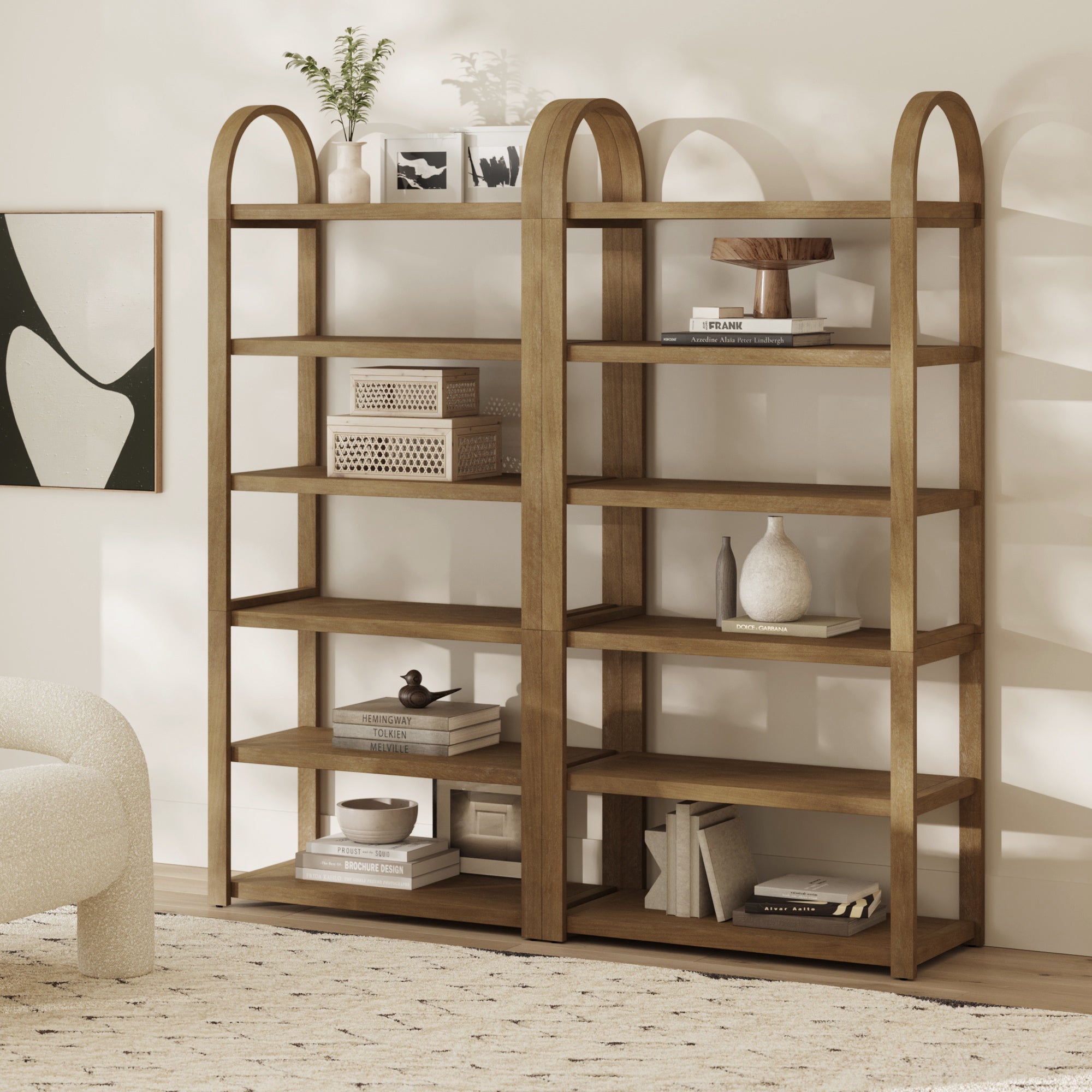 Wooden 6-Tier Arched Open Shelf Etagere Bookcase (Set of 2) - Nathan James