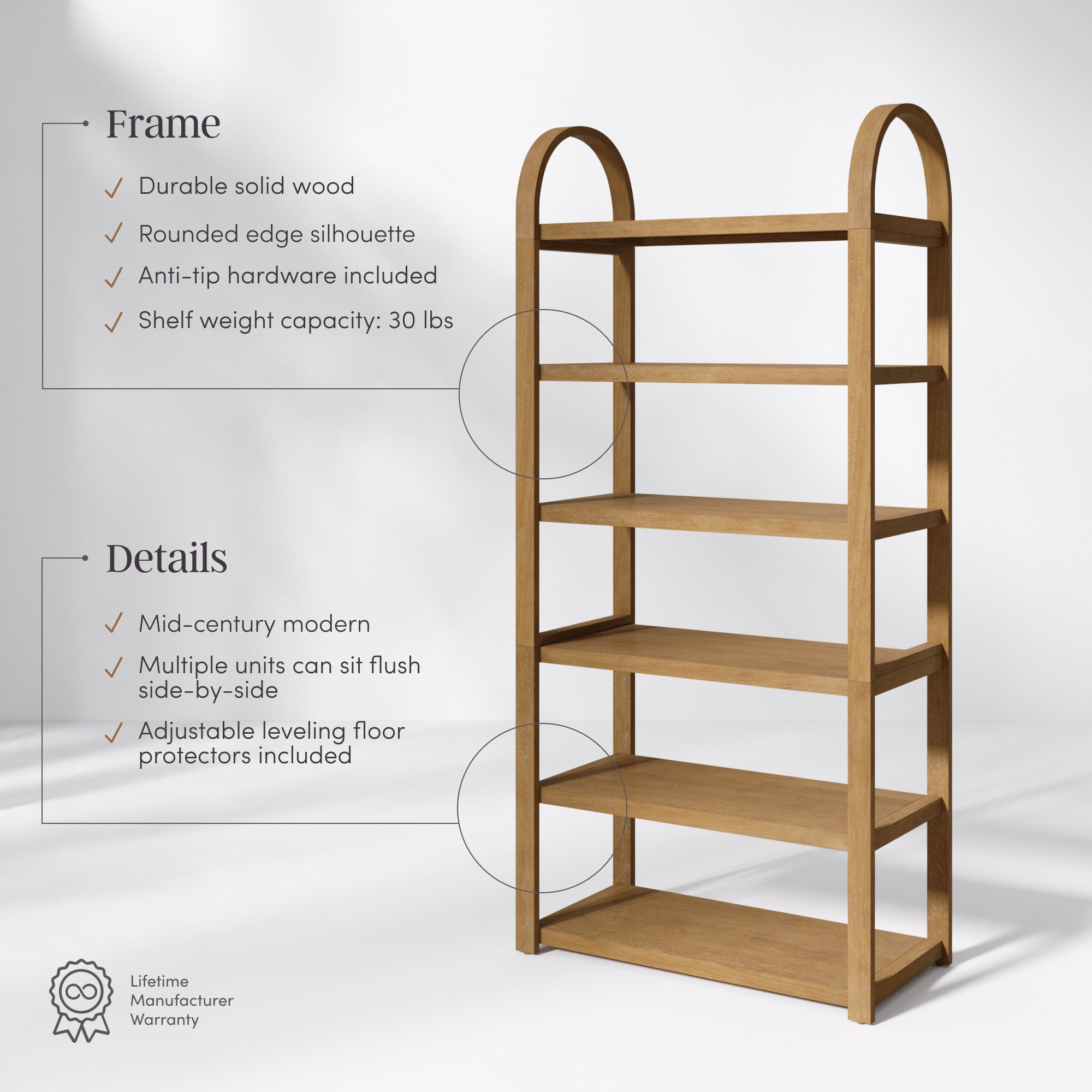 Wooden 6-Tier Arched Open Shelf Etagere Bookcase (Set of 4) - Nathan James