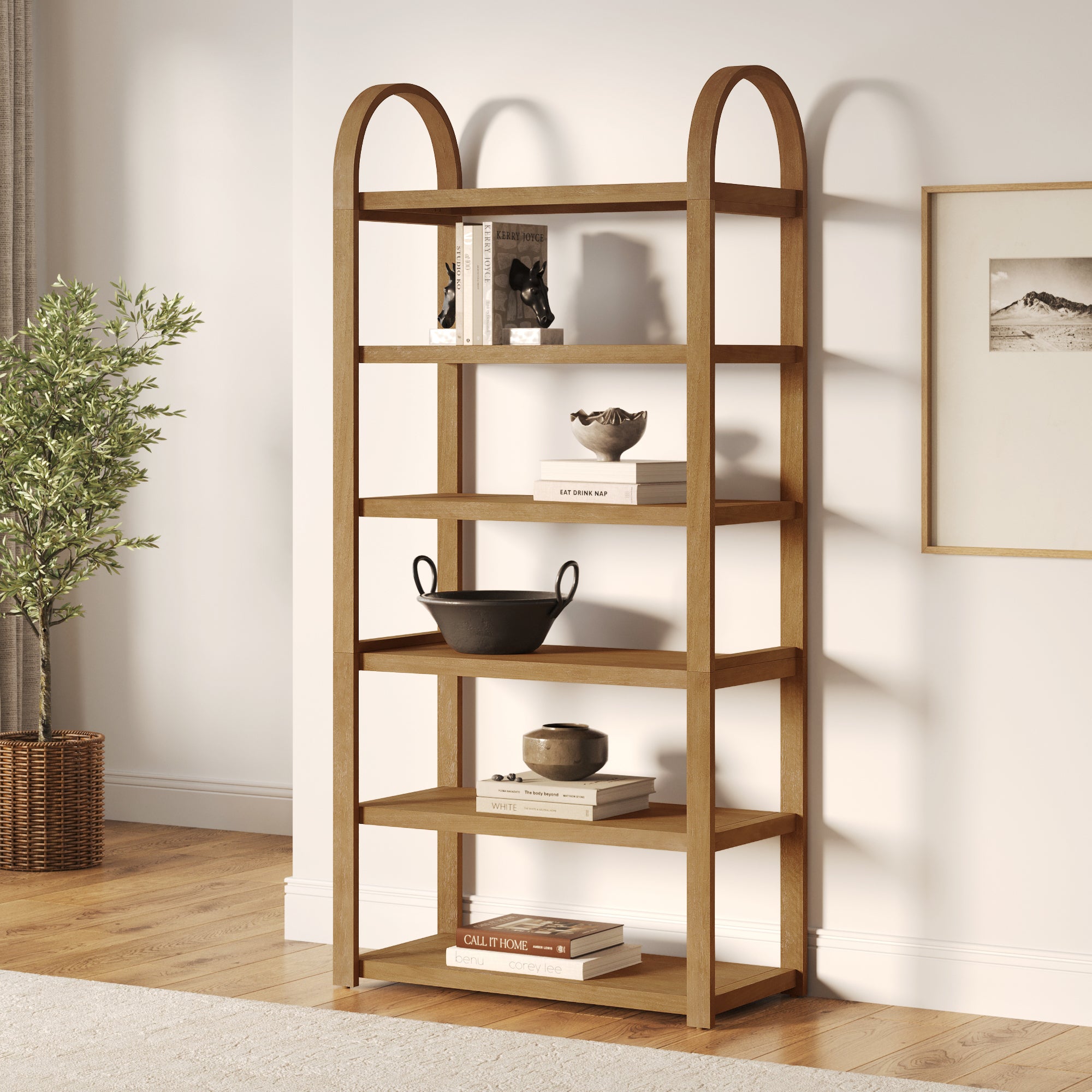 Wooden 6-Tier Arched Open Shelf Etagere Bookcase - Nathan James