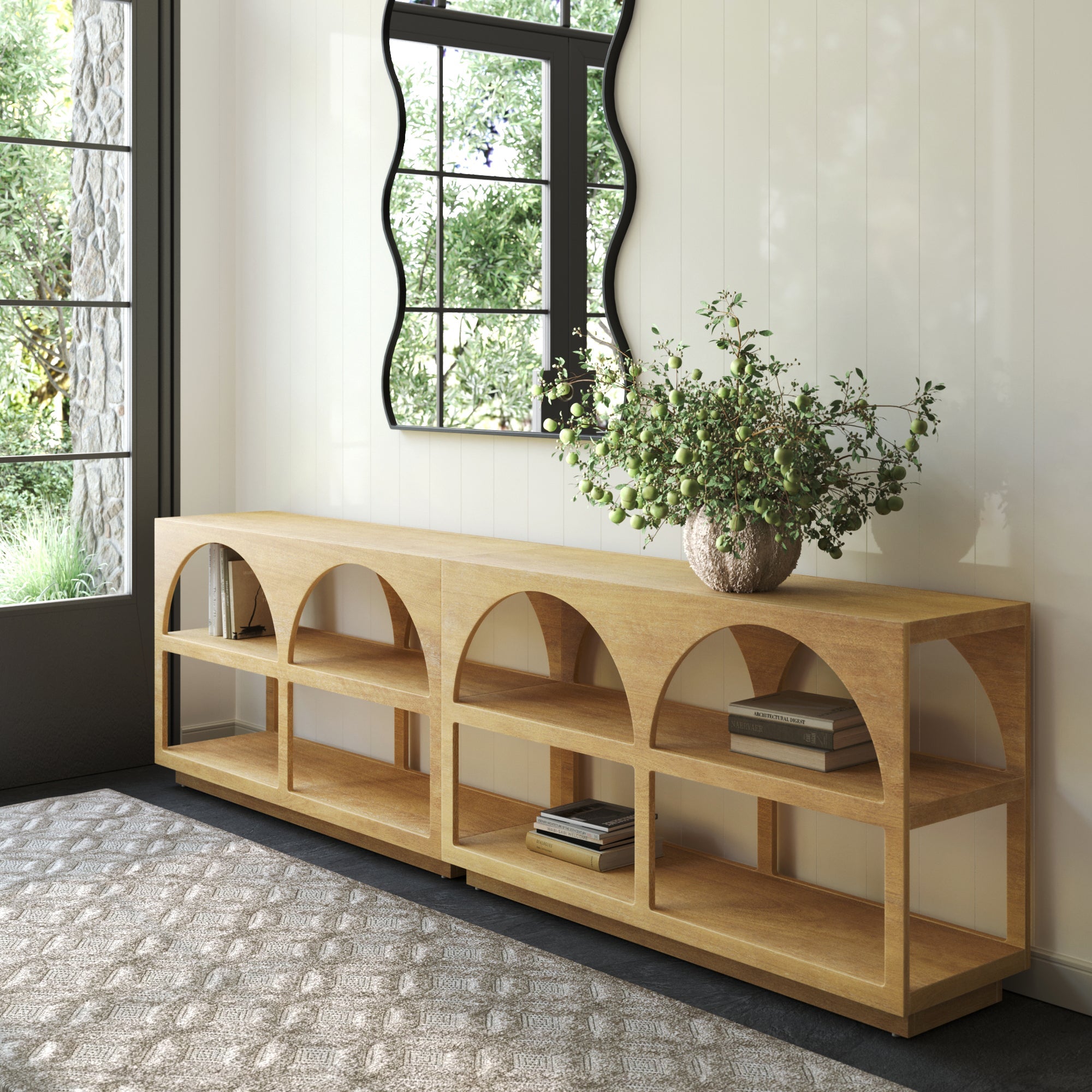 Organic Modern Wood Arched Open Shelf Storage Cabinet Light Brown - Nathan James