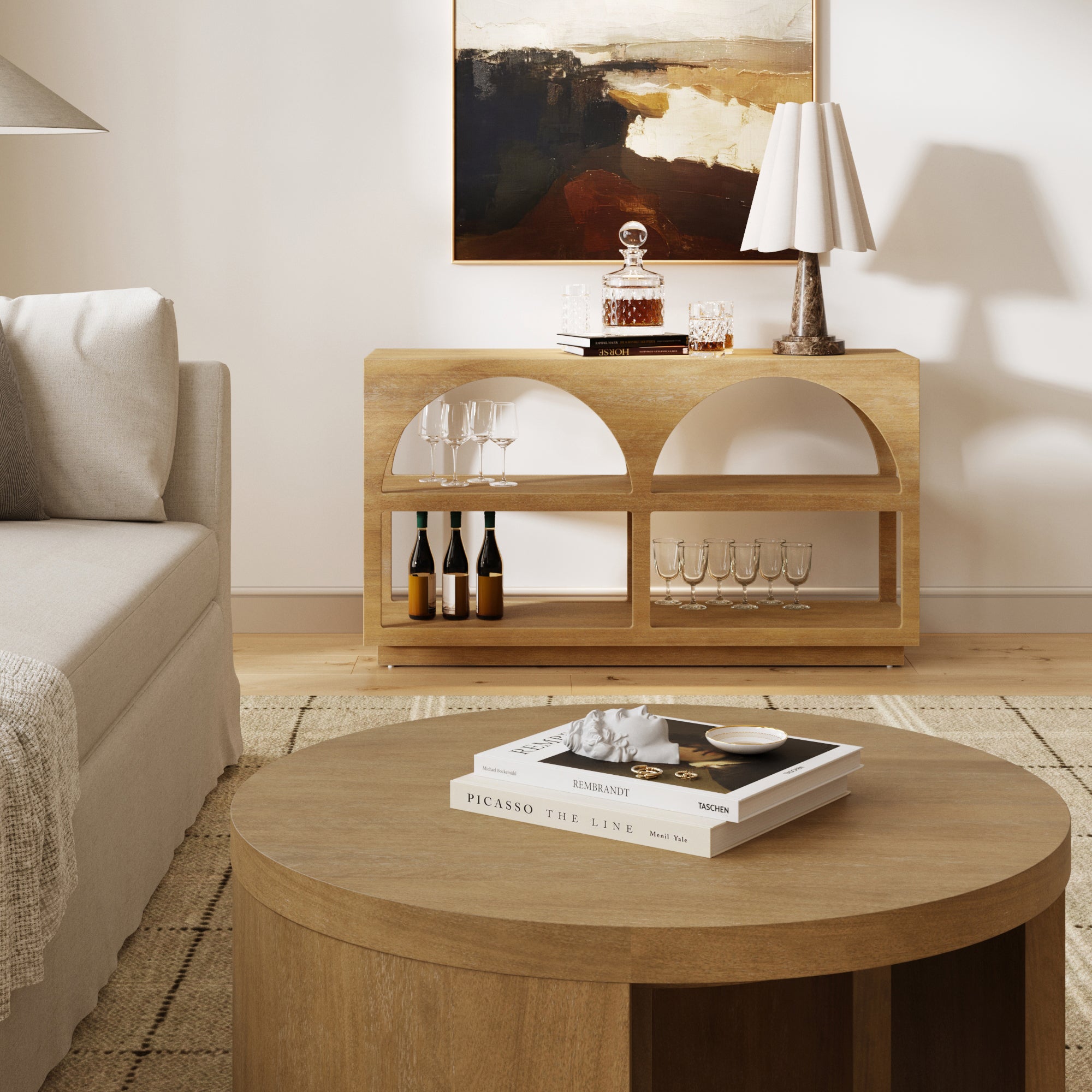 Organic Modern Wood Arched Open Shelf Storage Cabinet Light Brown - Nathan James