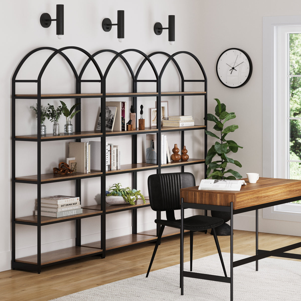 Metal 5 - Shelf Arched Bookshelves Oak (Set of 3) - Nathan James