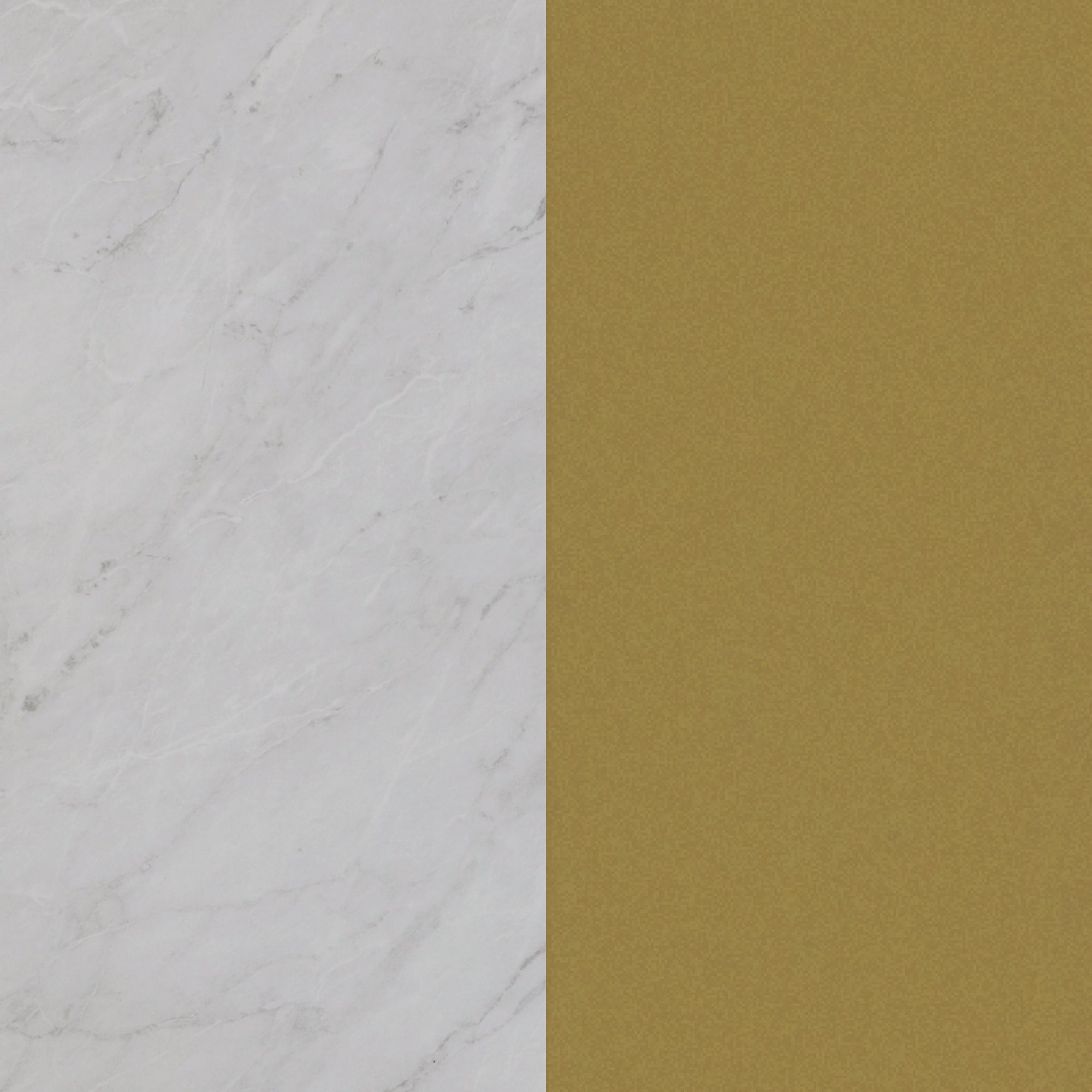 A split background with a white marble texture featuring gray veins on the left, and a solid gold-brown color on the right.