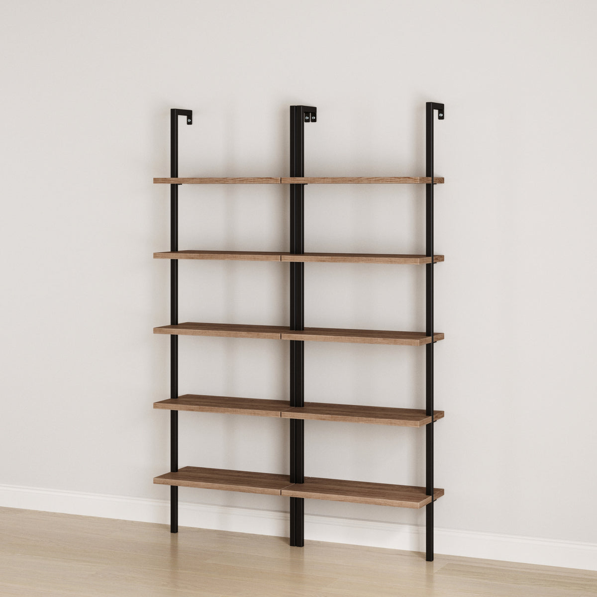 5-Shelf Ladder Bookshelf Oak Matte Black (Set of 2) - Nathan James