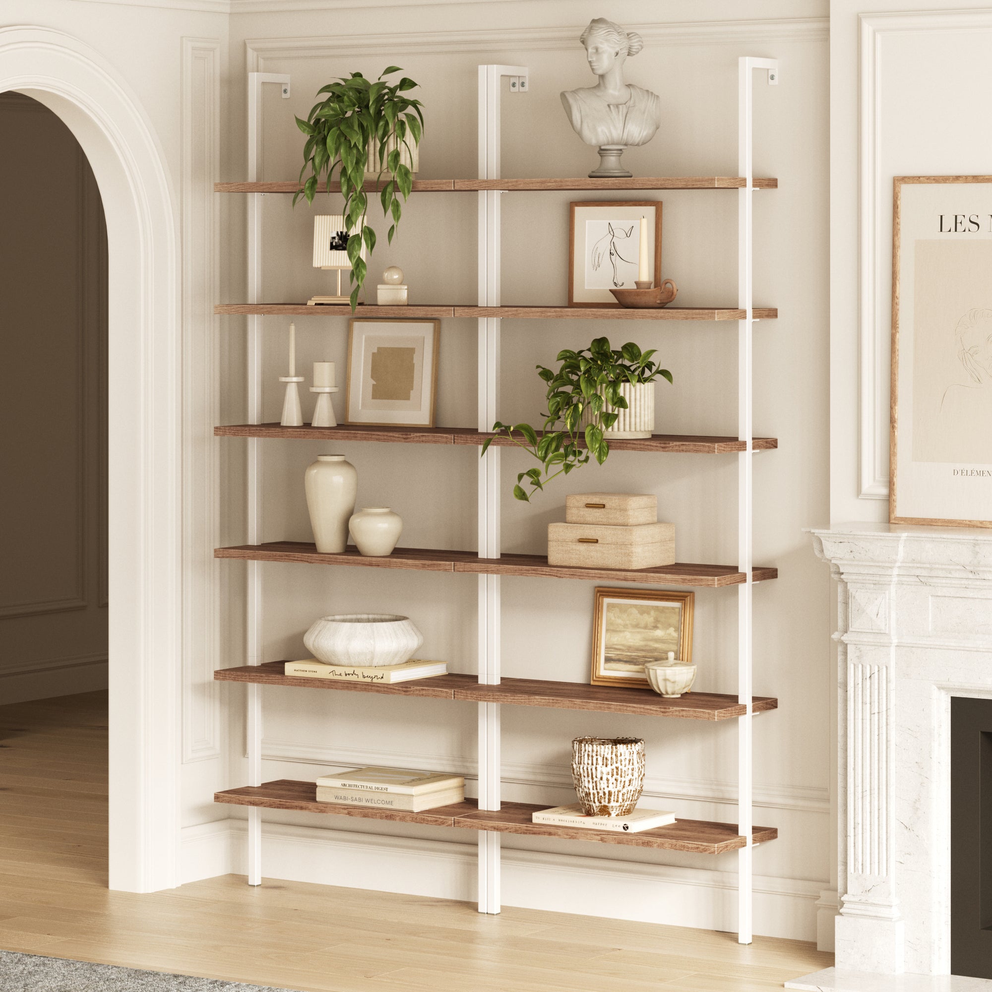 Theo Bookshelf Oak Matte White 6-Shelf Set of 2 | Nathan James