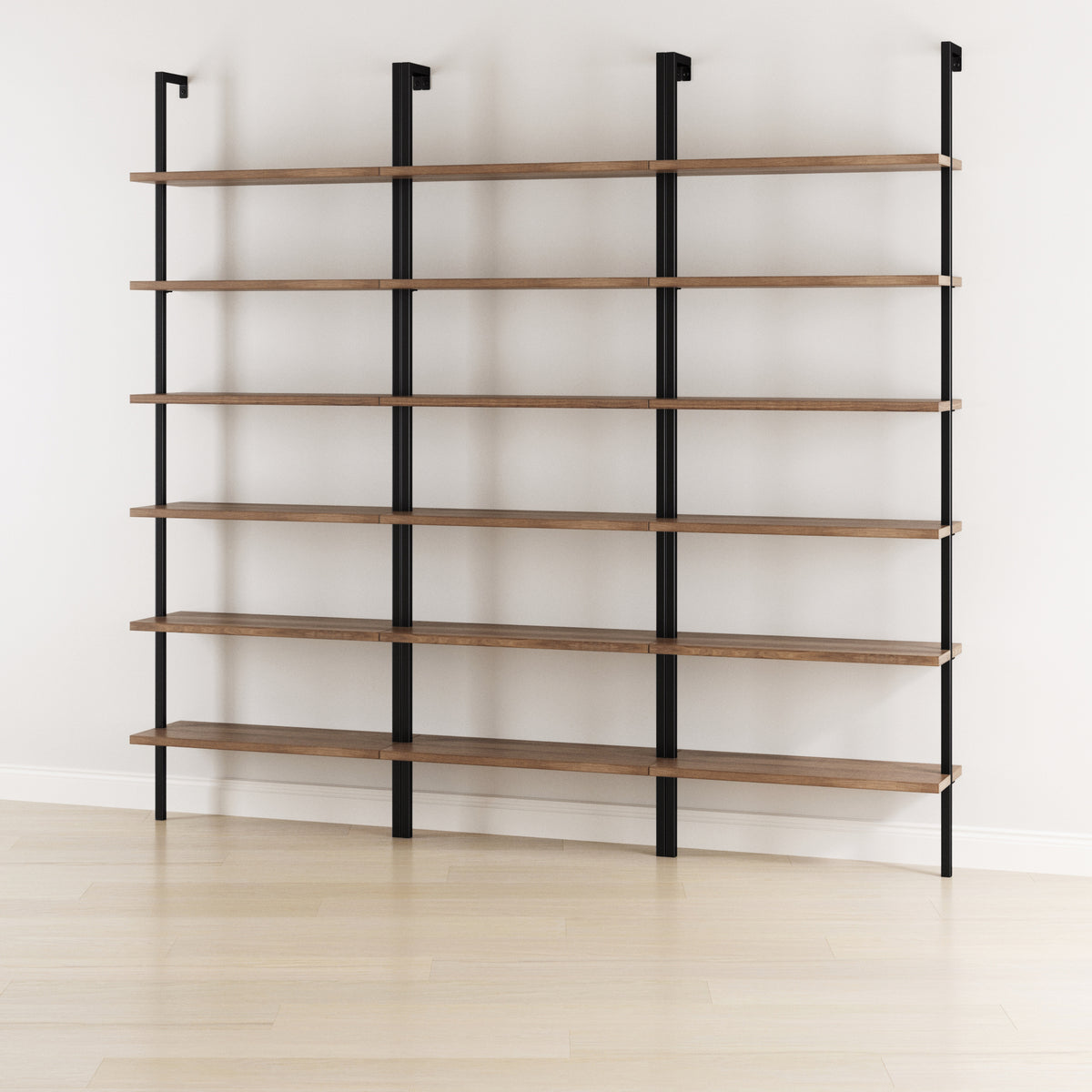 6-Shelf Bookcase Oak Matte Black (Set of 3)