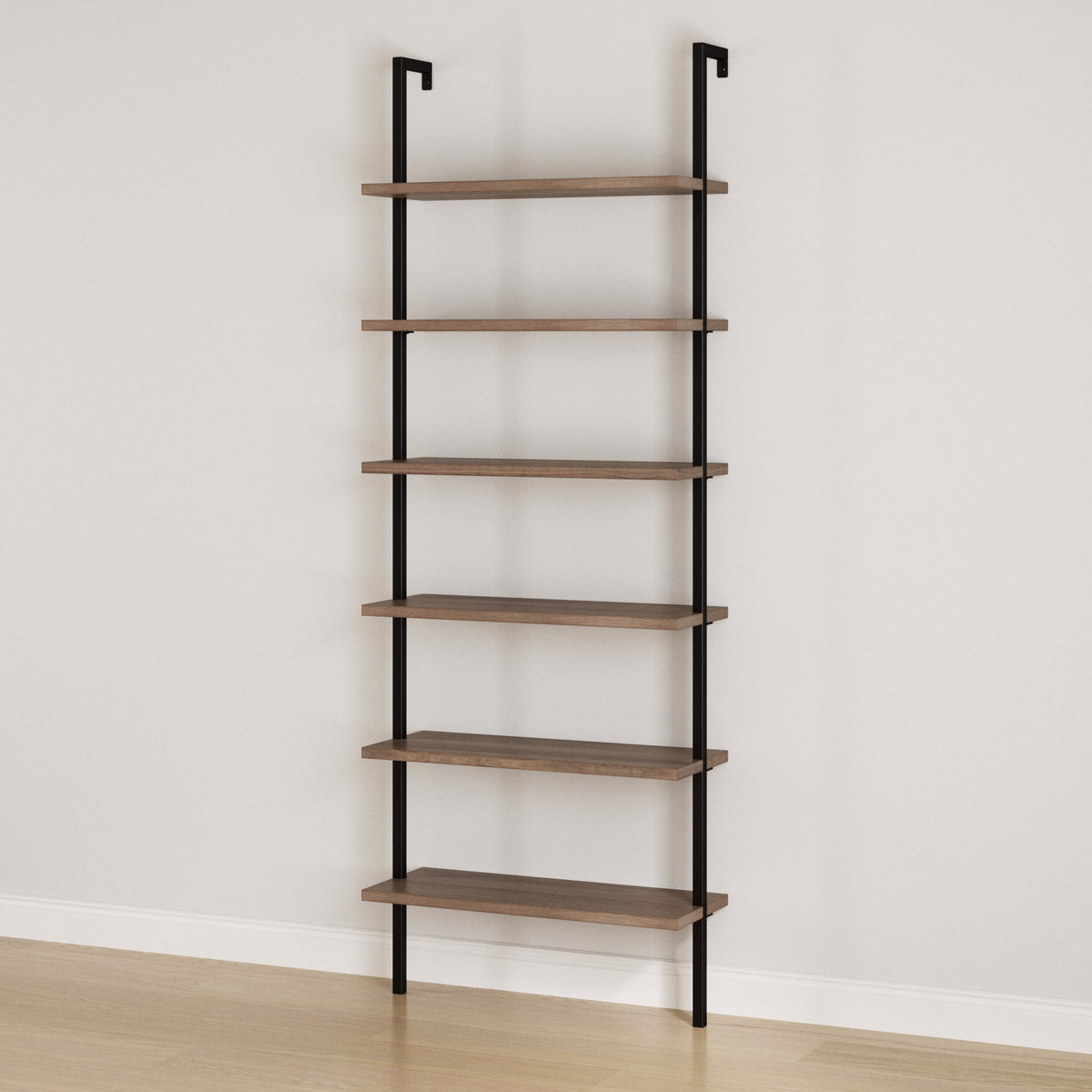 6-Shelf Ladder Bookshelf Oak Matte Black
