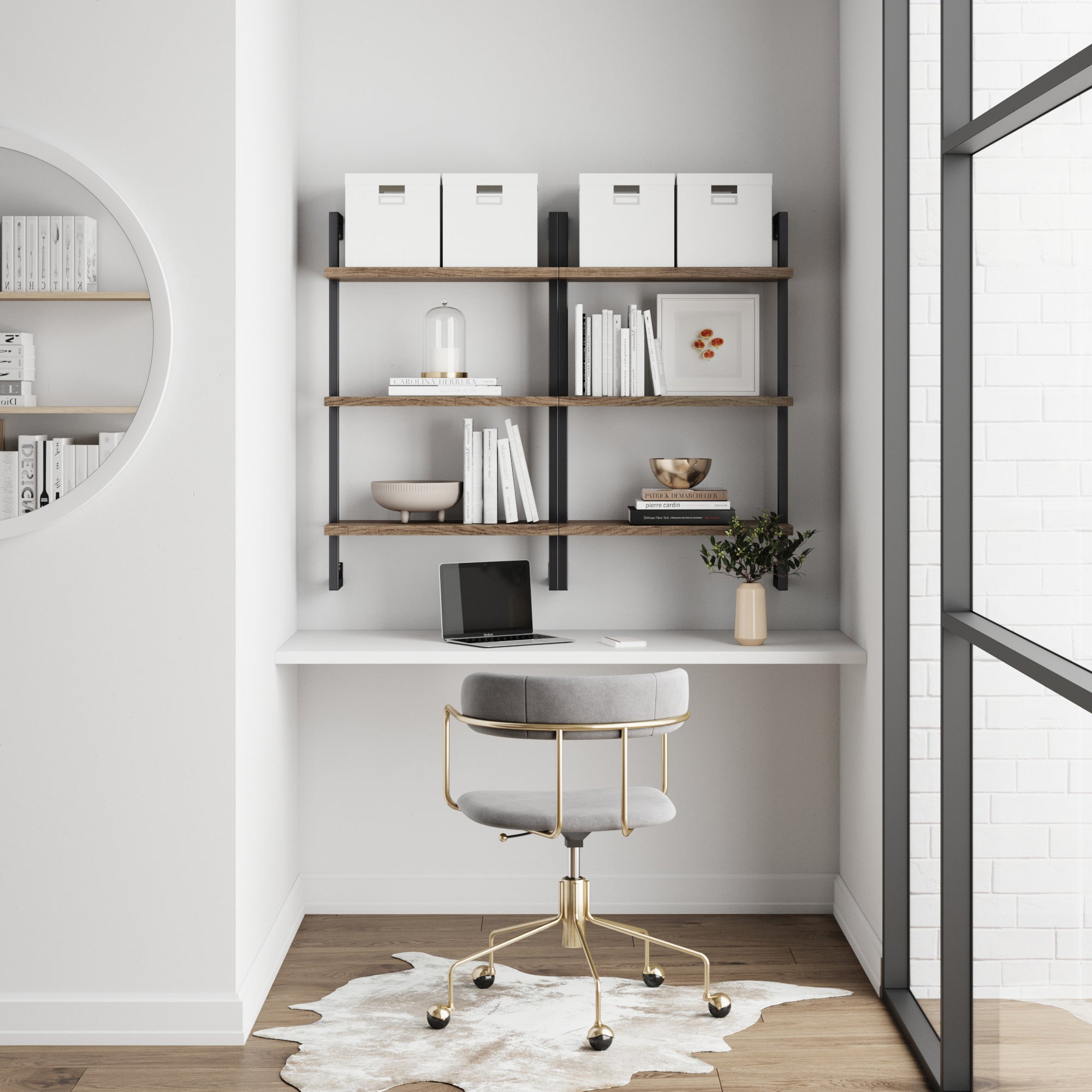 3-Shelf Ladder Bookshelf Oak Matte Black (Set of 2)