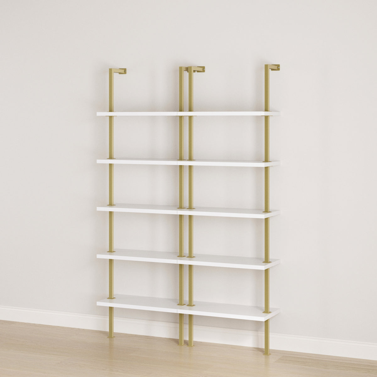 5-Shelf Ladder Wall Bookshelves White Gold (Set of 2) - Nathan James