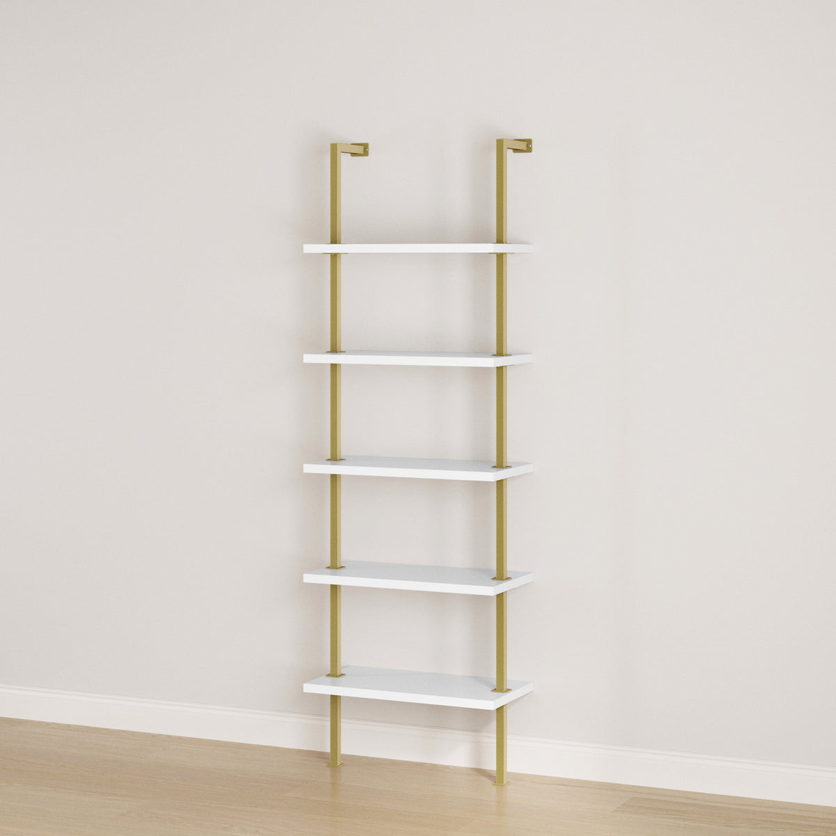 5-Shelf Ladder Bookshelf White Gold