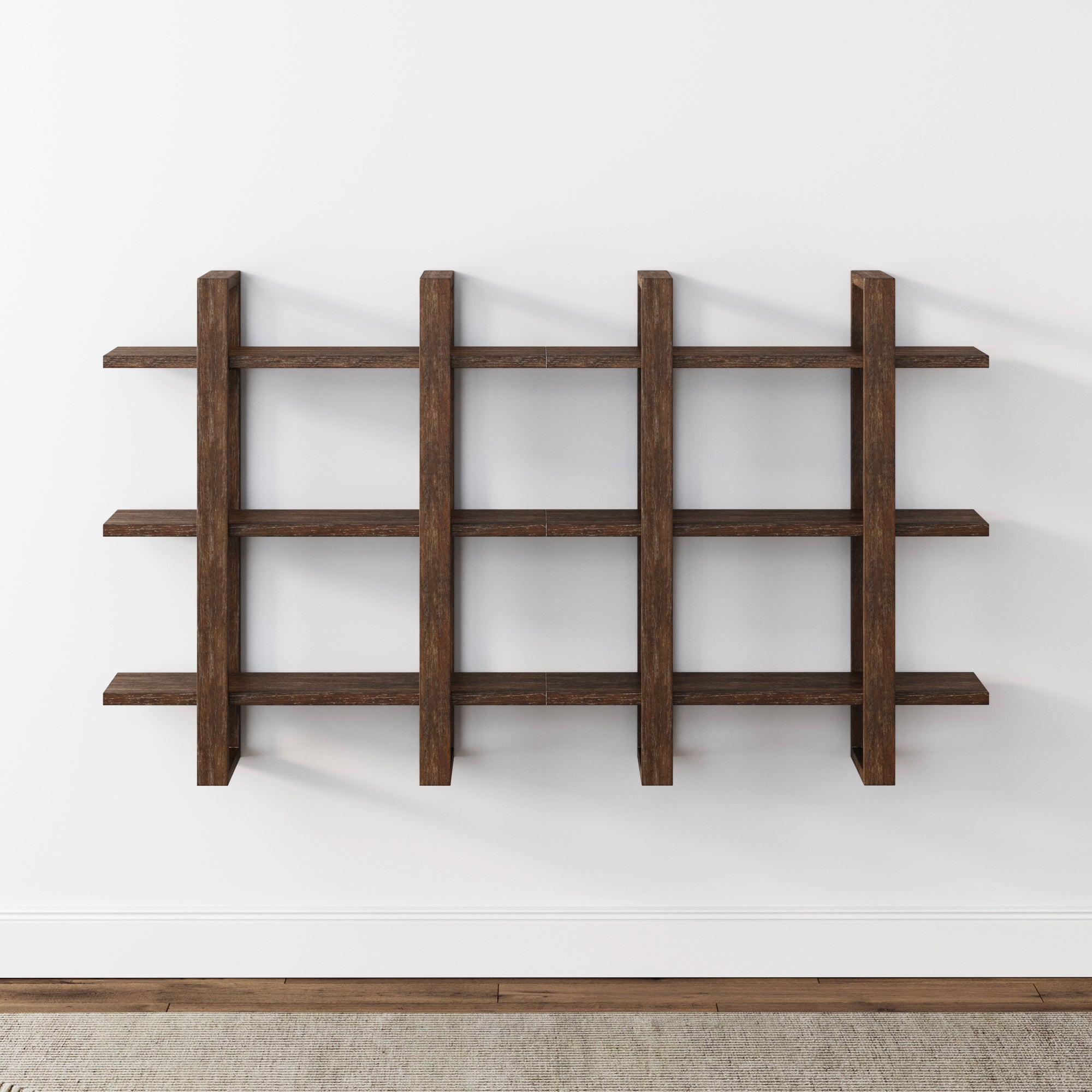 Solid Wood Wall Shelves Dark Brown Set of 2
