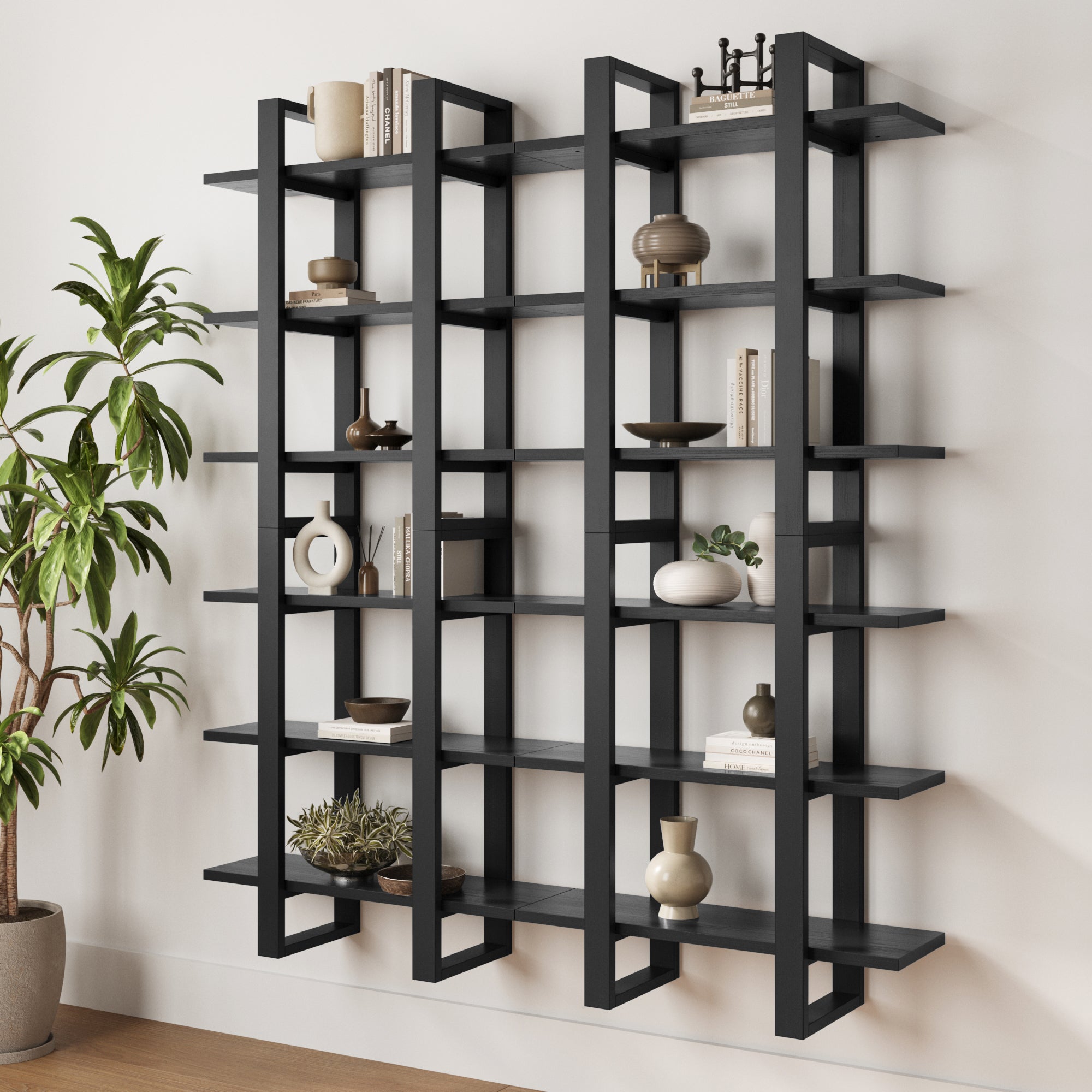 Solid Wood Modular Floating Wall Shelf Black Oak (Set of 4)