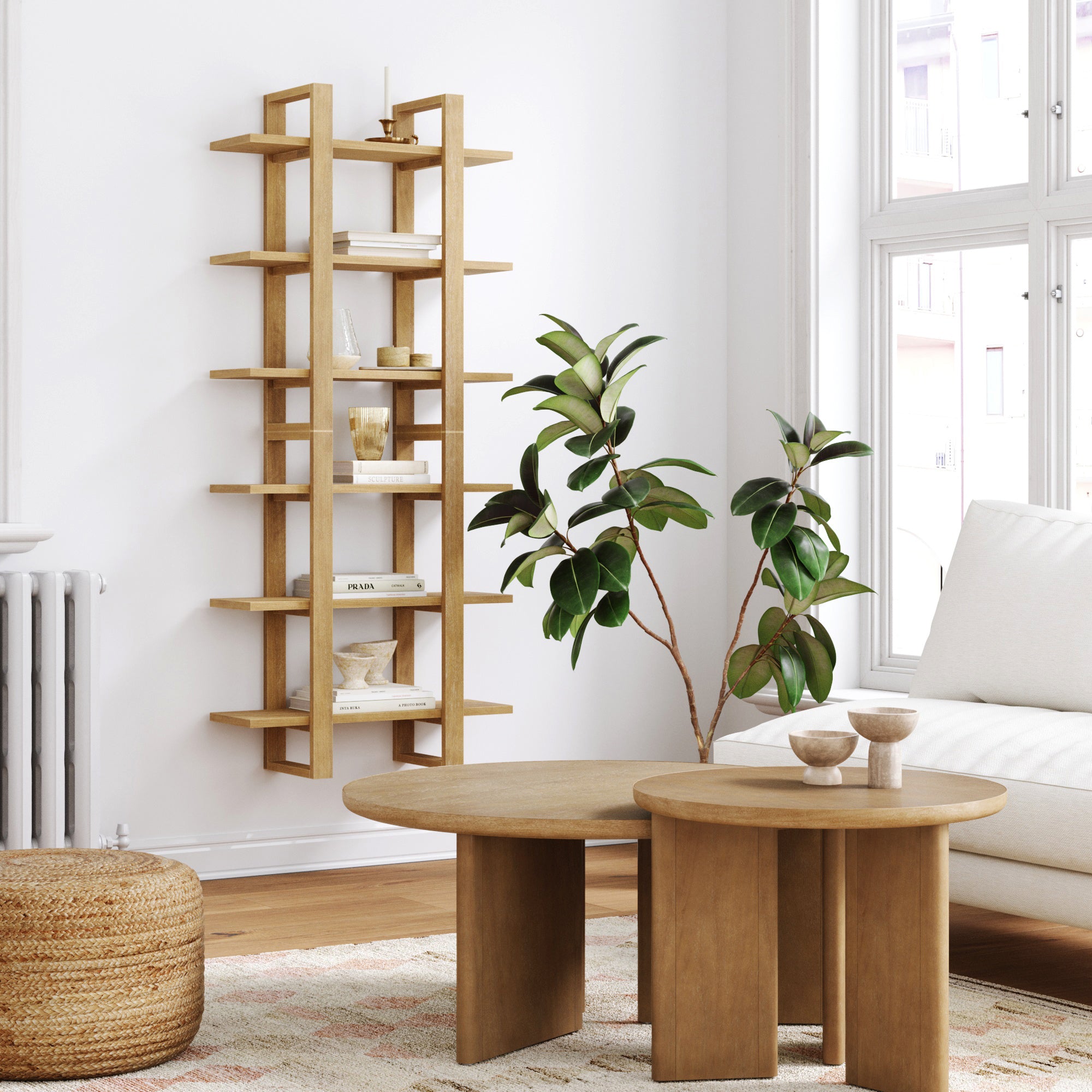 Solid Wood Modular Floating Wall Shelf Light Brown (Set of 2)