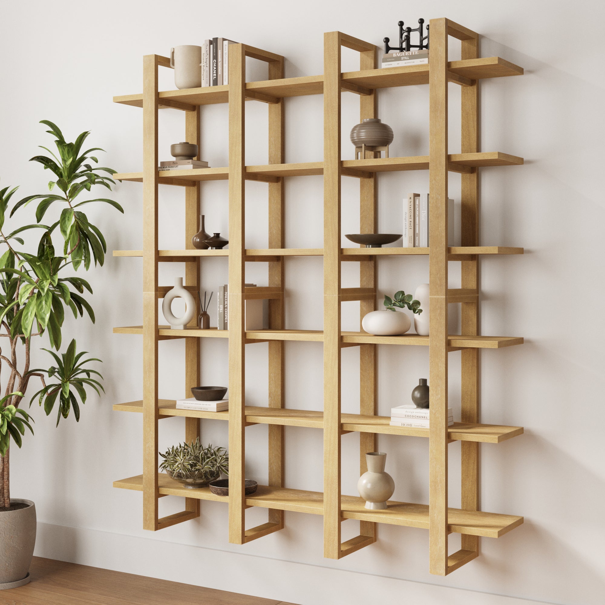 Solid Wood Modular Floating Wall Shelf Light Brown (Set of 4)