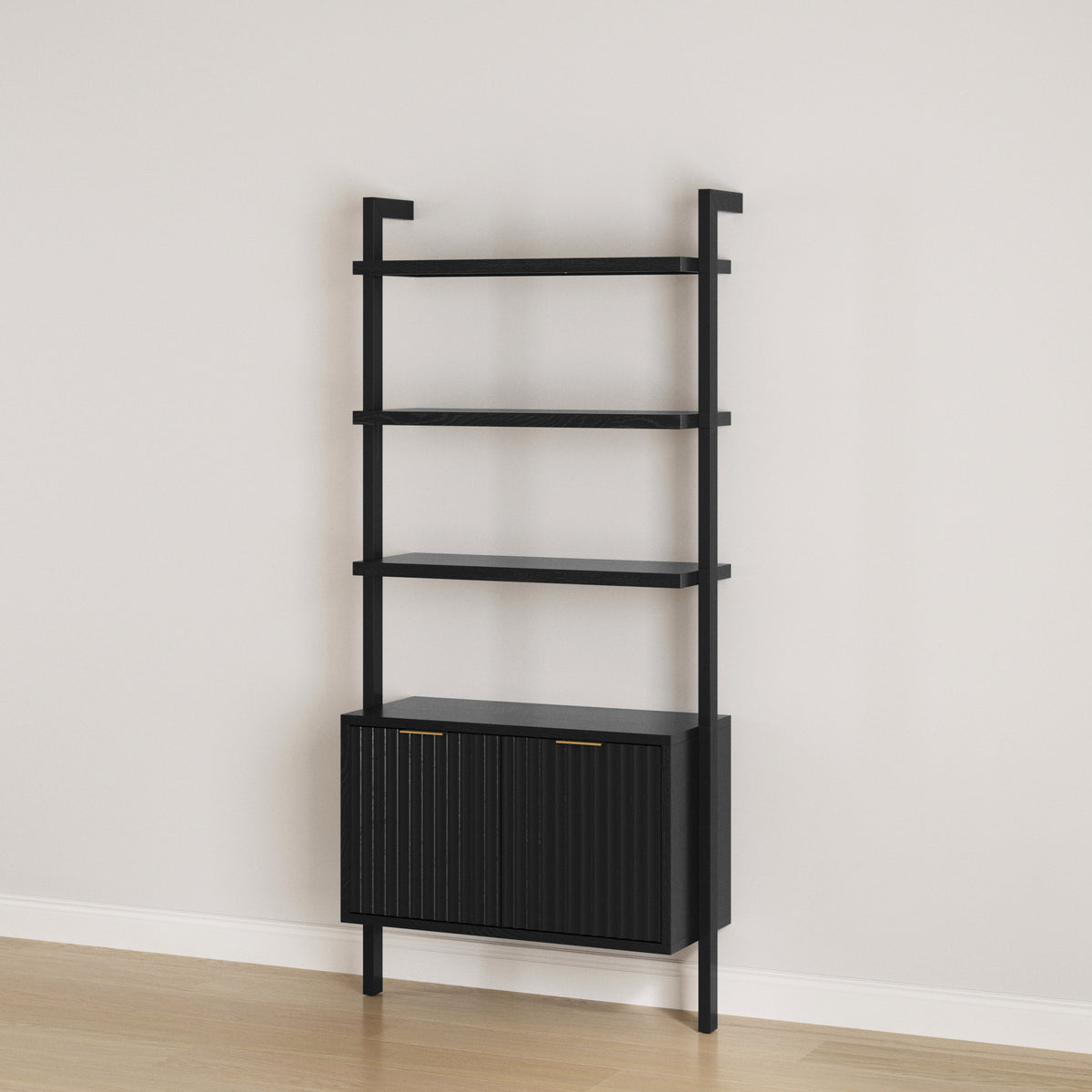Mid-Century Fluted Wall Bookshelf with Doors Black
