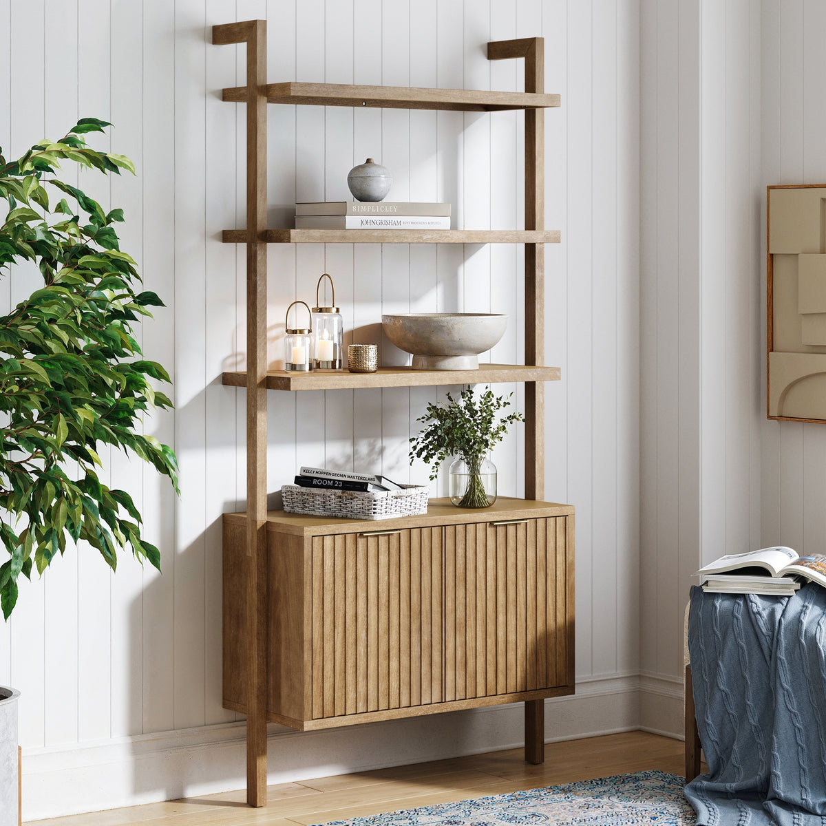 Jasper Solid Wood Wall Mounted 3-Shelf Boho Bookshelf | Nathan James