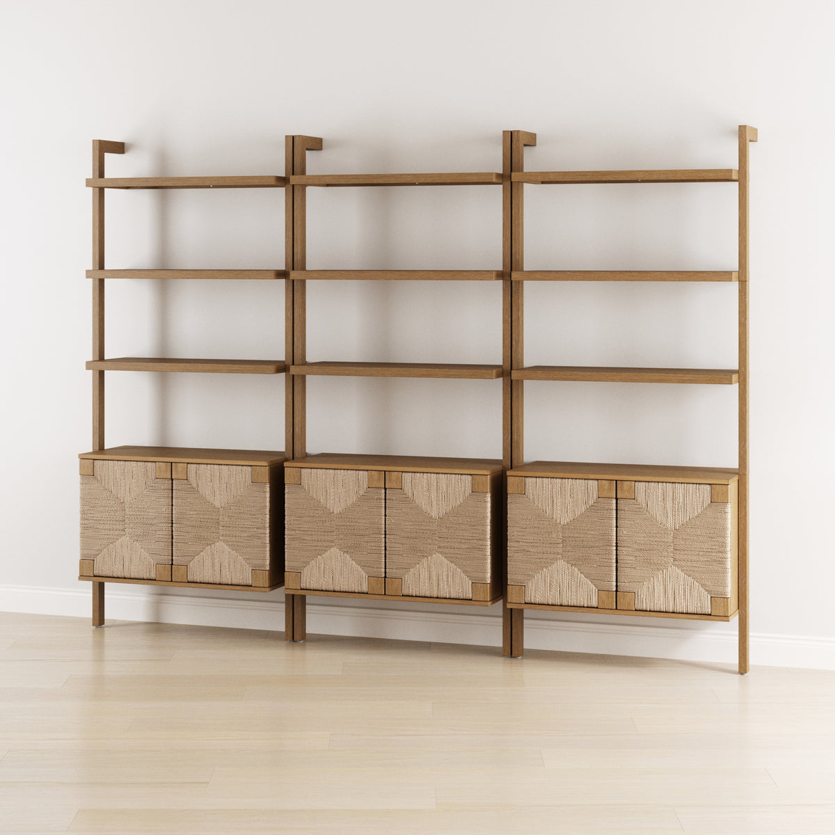 Seagrass Wall Bookshelves with Doors Light Brown (Set of 3) - Nathan James
