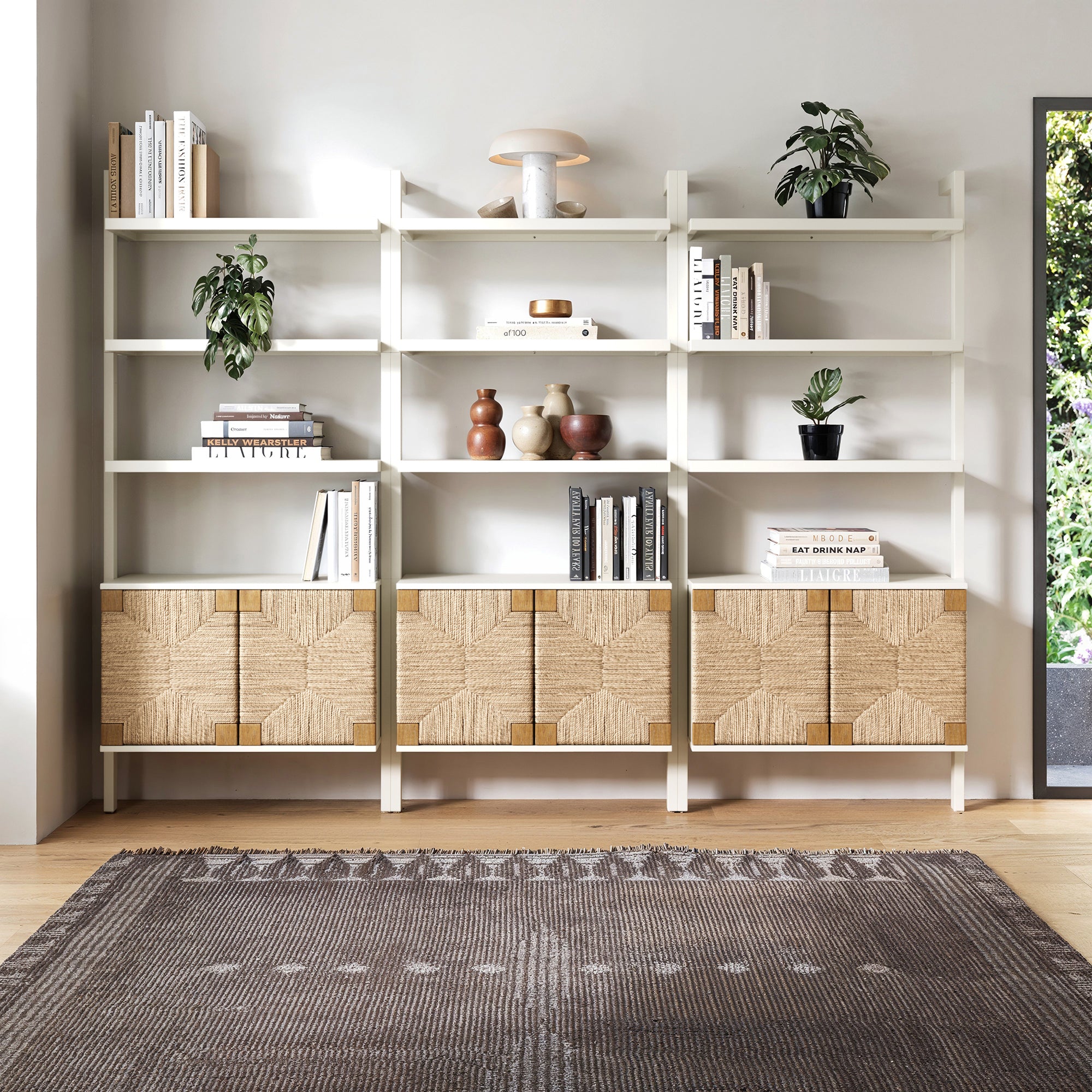 Seagrass Wall Bookshelves with Doors White (Set of 3)