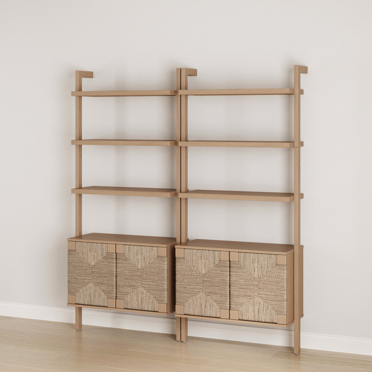 Seagrass Wall Bookshelf with Doors Raw Oak (Set of 2)