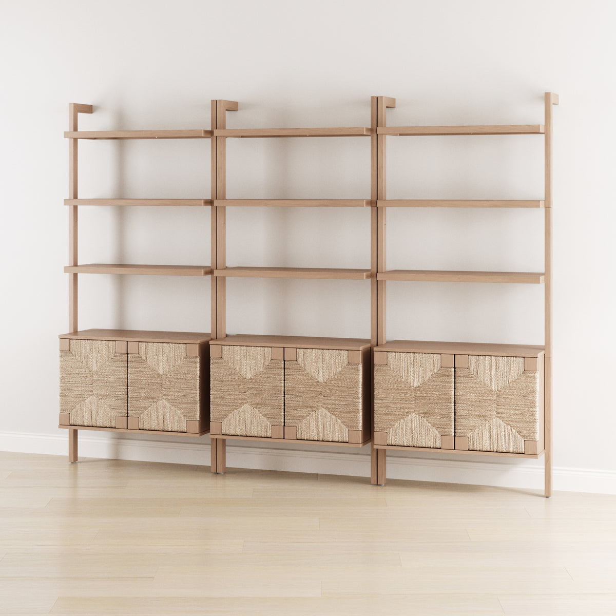 Seagrass Wall Bookshelf with Doors Raw Oak (Set of 3) - Nathan James