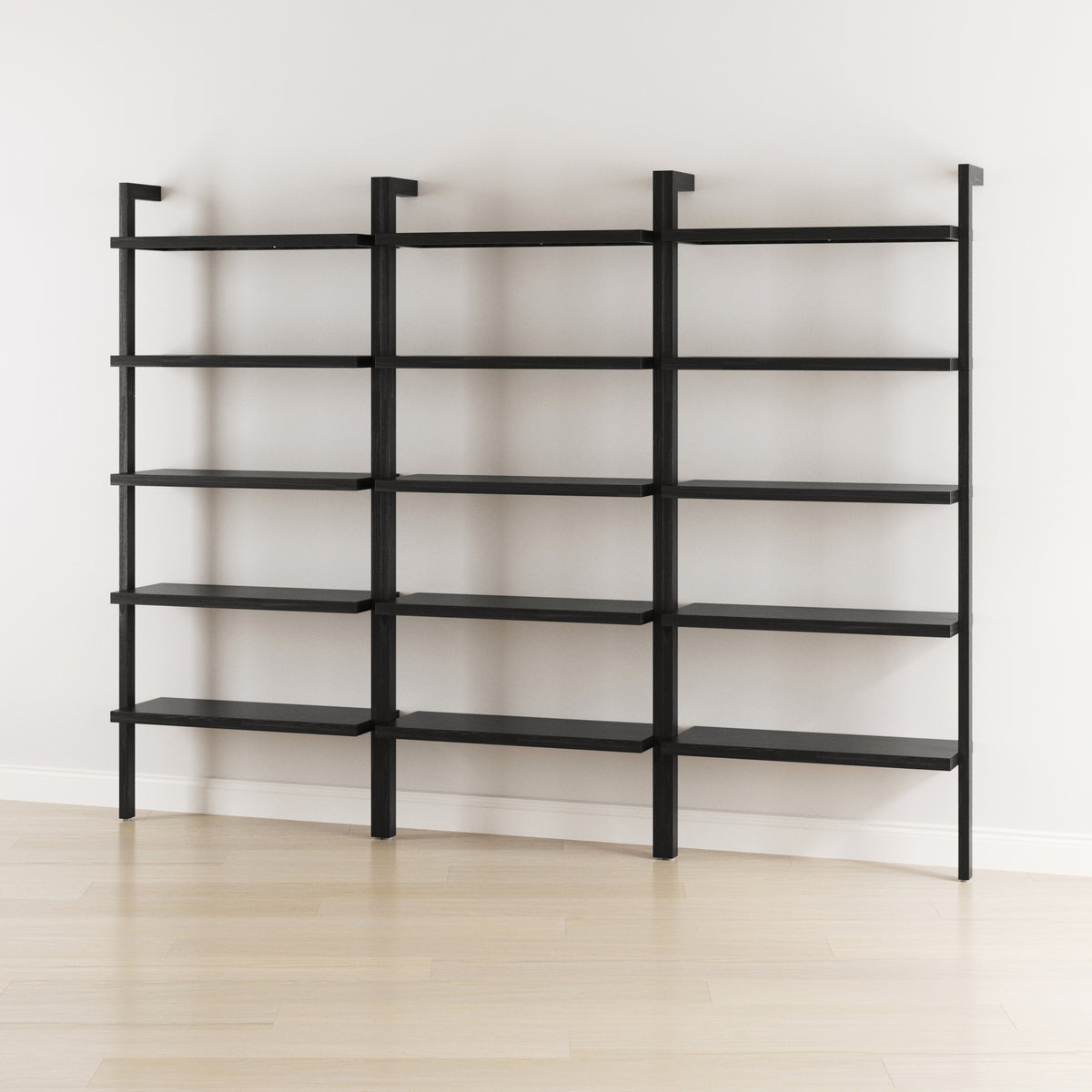 Wood 5 Tier Wall Mounted Bookshelf Black Oak (Set of 3) - Nathan James