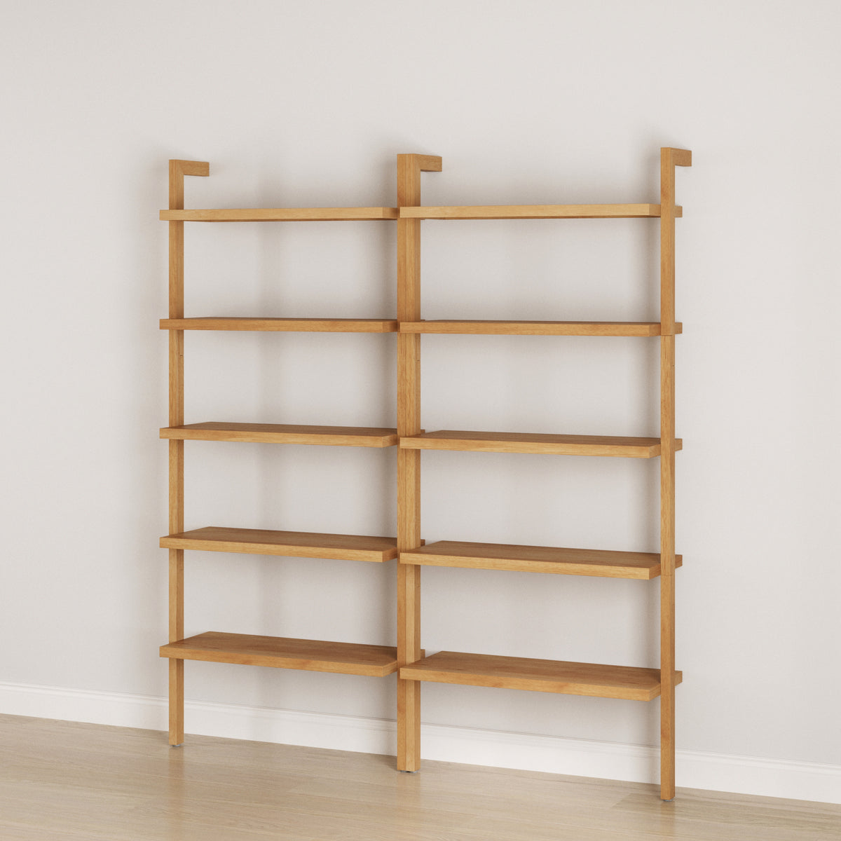 Wood 5-Shelf Ladder Wall Bookshelf Warm Pine (Set of 2) - Nathan James