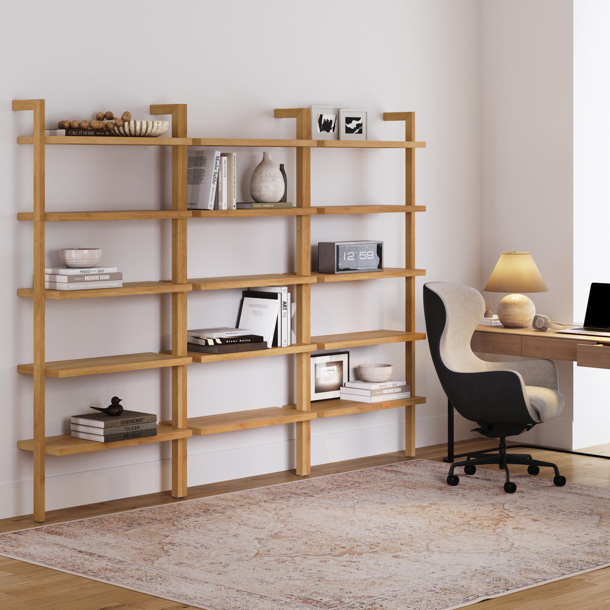 Wood 5-Shelf Ladder Wall Bookshelf Warm Pine (Set of 3)