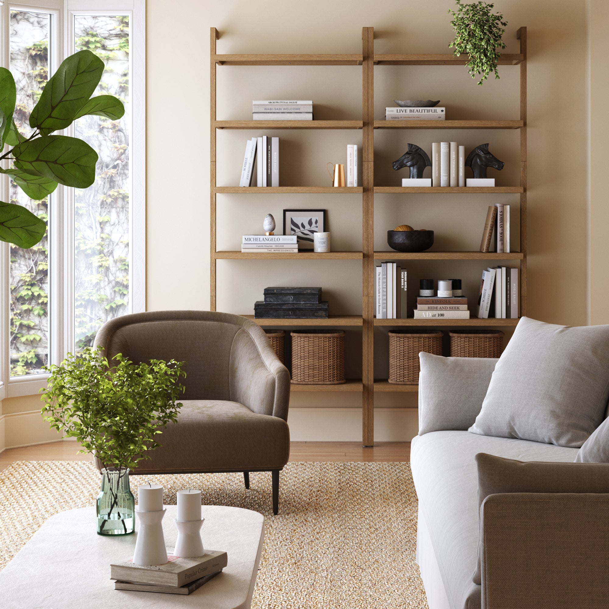 Modern 6 - Shelf Wall Mounted Solid Wood Bookcase Light Brown (Set of 2) - Nathan James