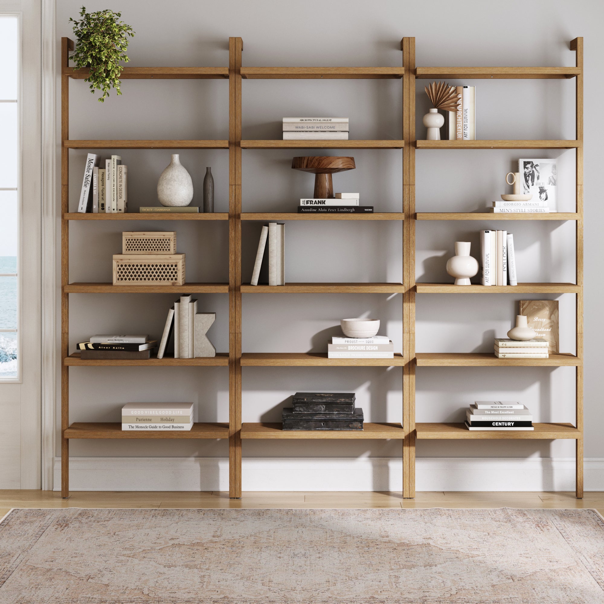 Modern 6 - Shelf Wall Mounted Solid Wood Bookcase Light Brown (Set of 3) - Nathan James